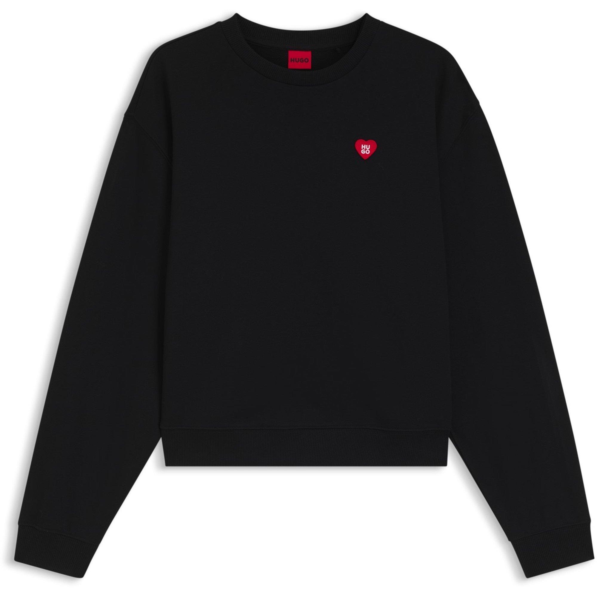 Hugo Womens HUGO Logo Heart Crew Neck Jumper (Deroxina) - Black 001 - Size 8 (S)