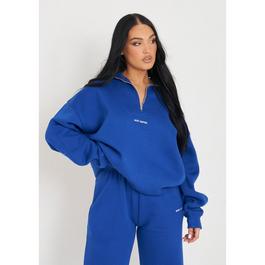 Missy Empire Rivka Cobalt Blue Embroidered Half Zip Oversized Sweatshirt