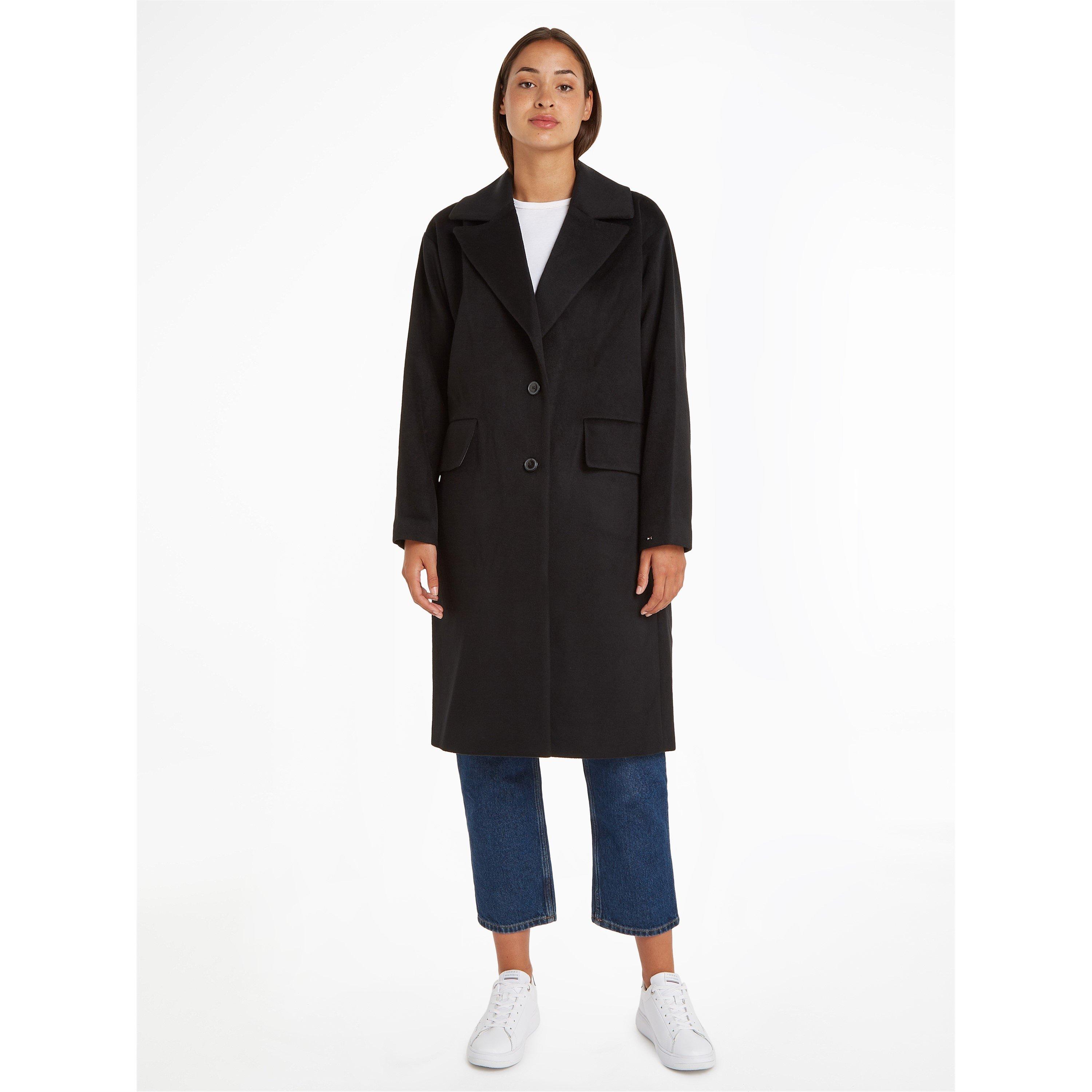 Black - Tommy Hilfiger - Women's Wool Blend Water Resistant Long Sleeve Relaxed Fit Overcoat - 2