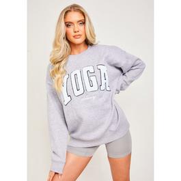 Missy Empire Bonnie Light Grey Marl Borg Oversized Yoga Sweatshirt