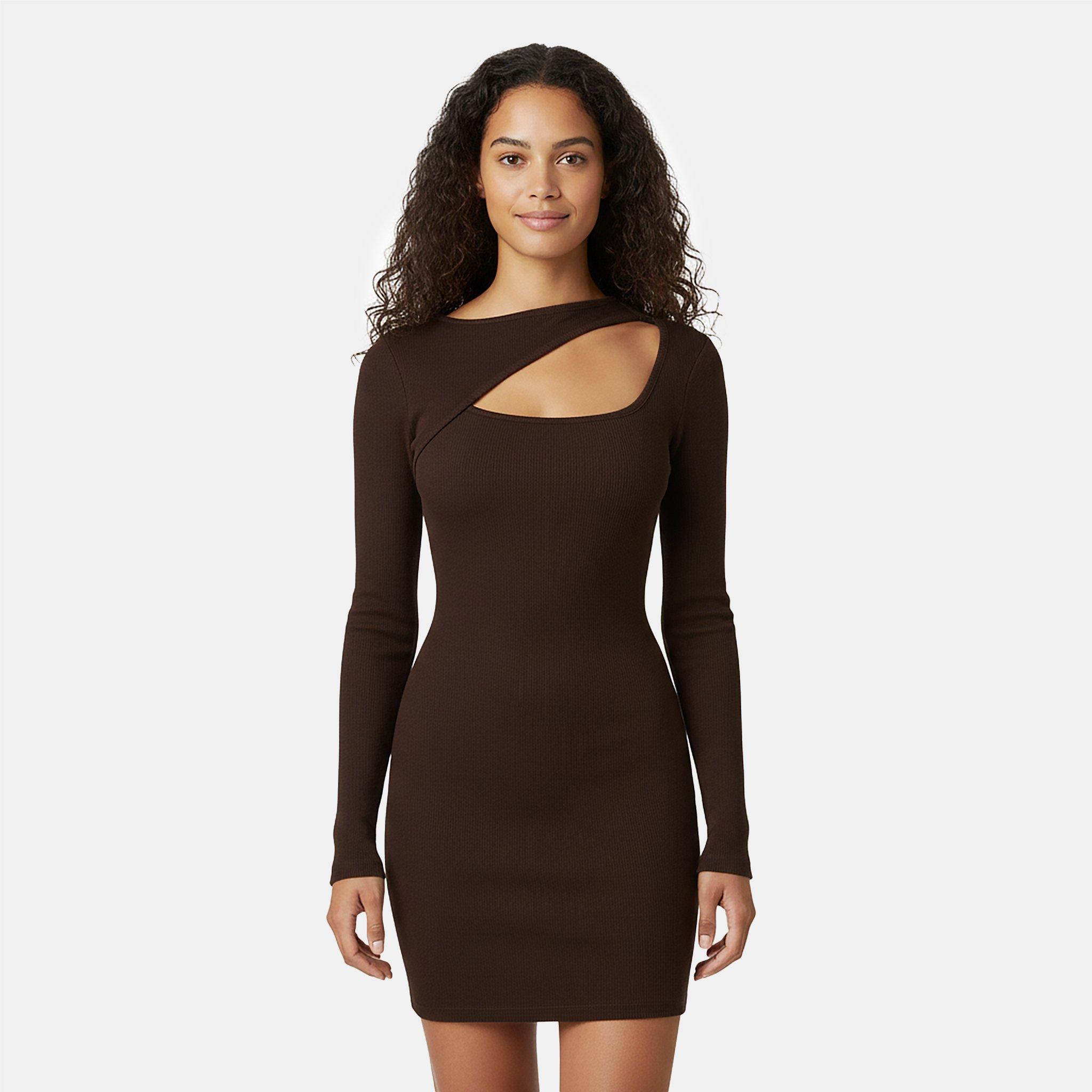 Castanho Escuro - Jack Wills - JW Cut Out Ribbed Mini Dress - 3