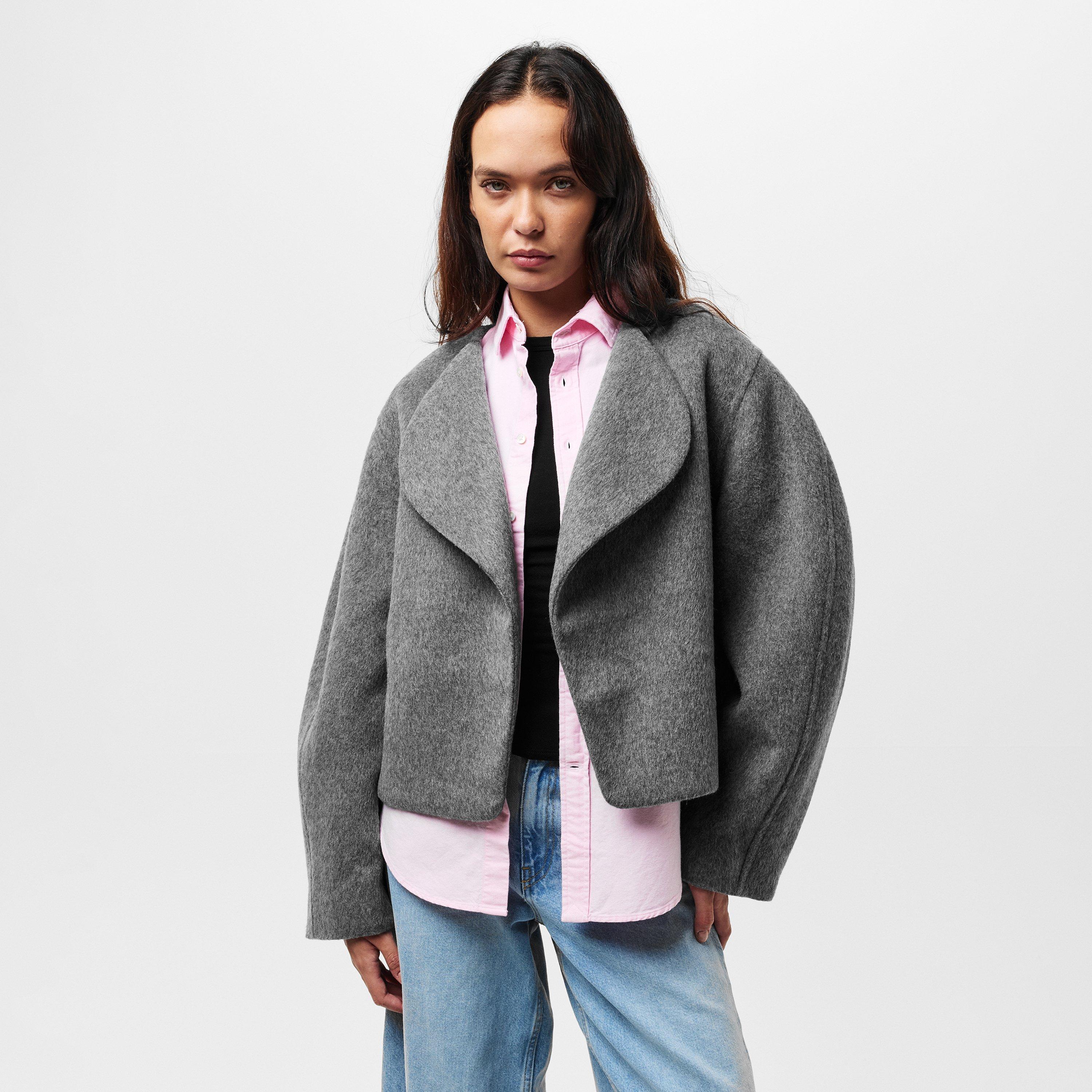 Grey - Raey - Women's  Wrap Cropped Long Sleeve Overcoat - 3