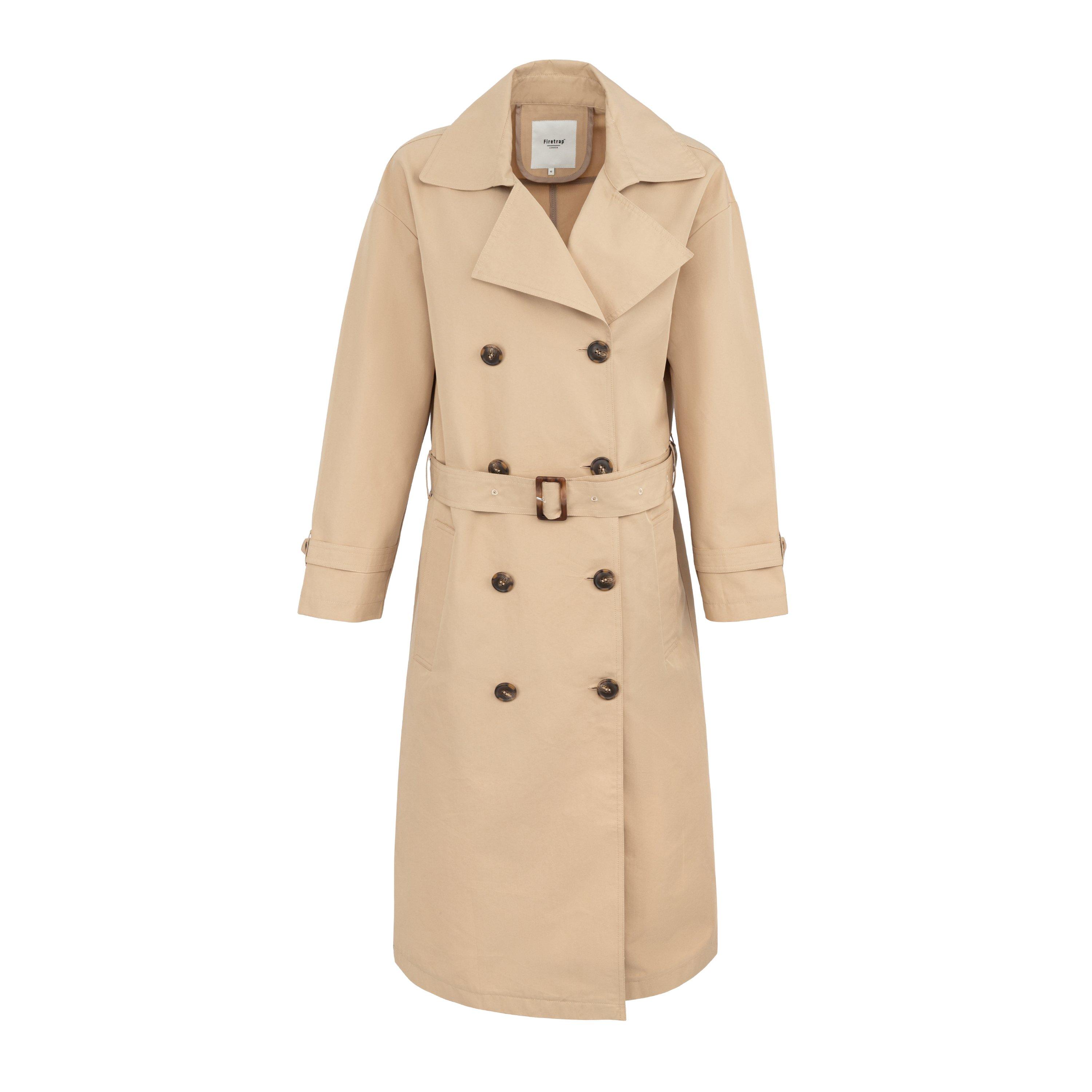 Firetrap Women's Water Resistant Cotton Long Sleeve Mid-Length Trench Coat