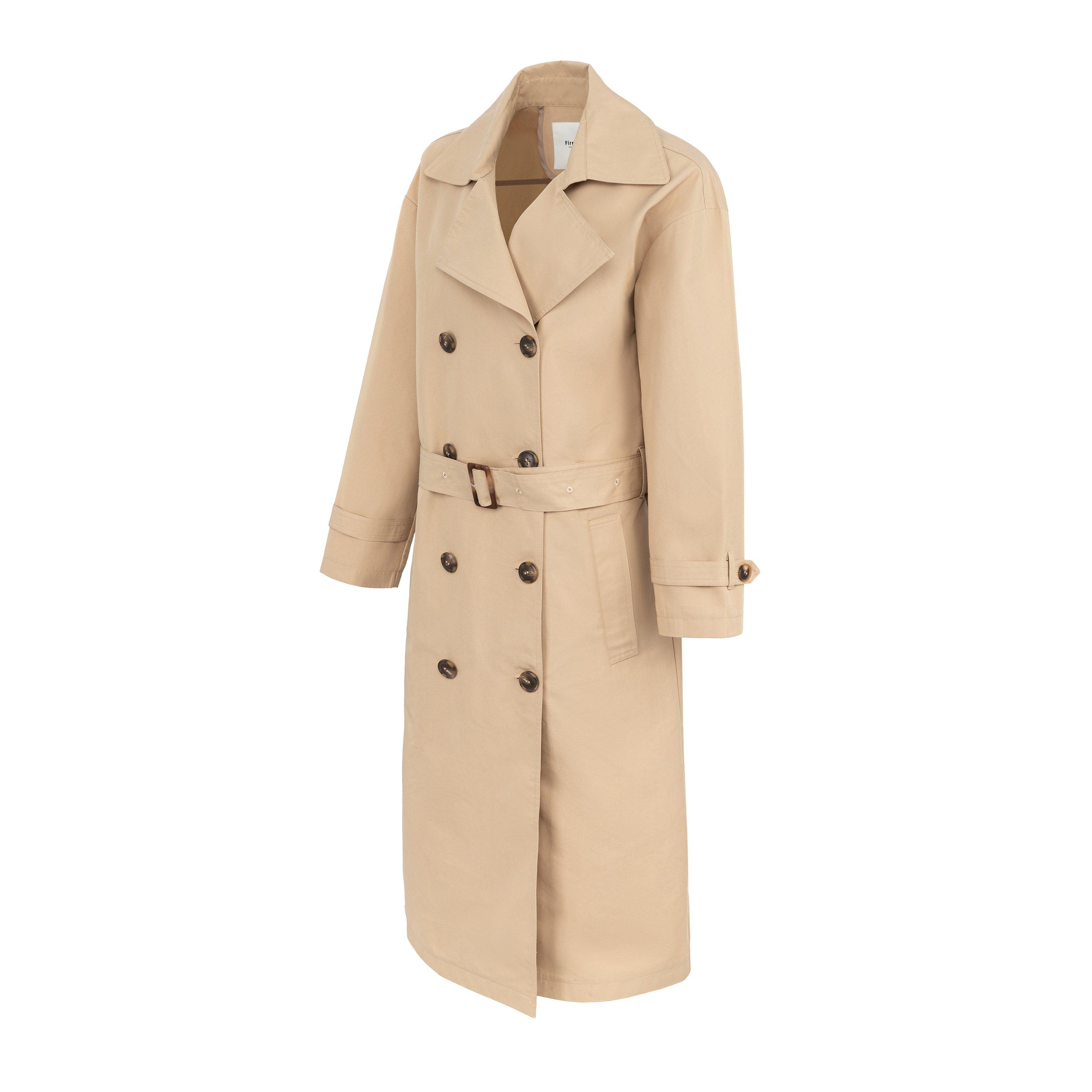 Beige - Firetrap - Women's Water Resistant Cotton Long Sleeve Mid-Length Trench Coat - 3