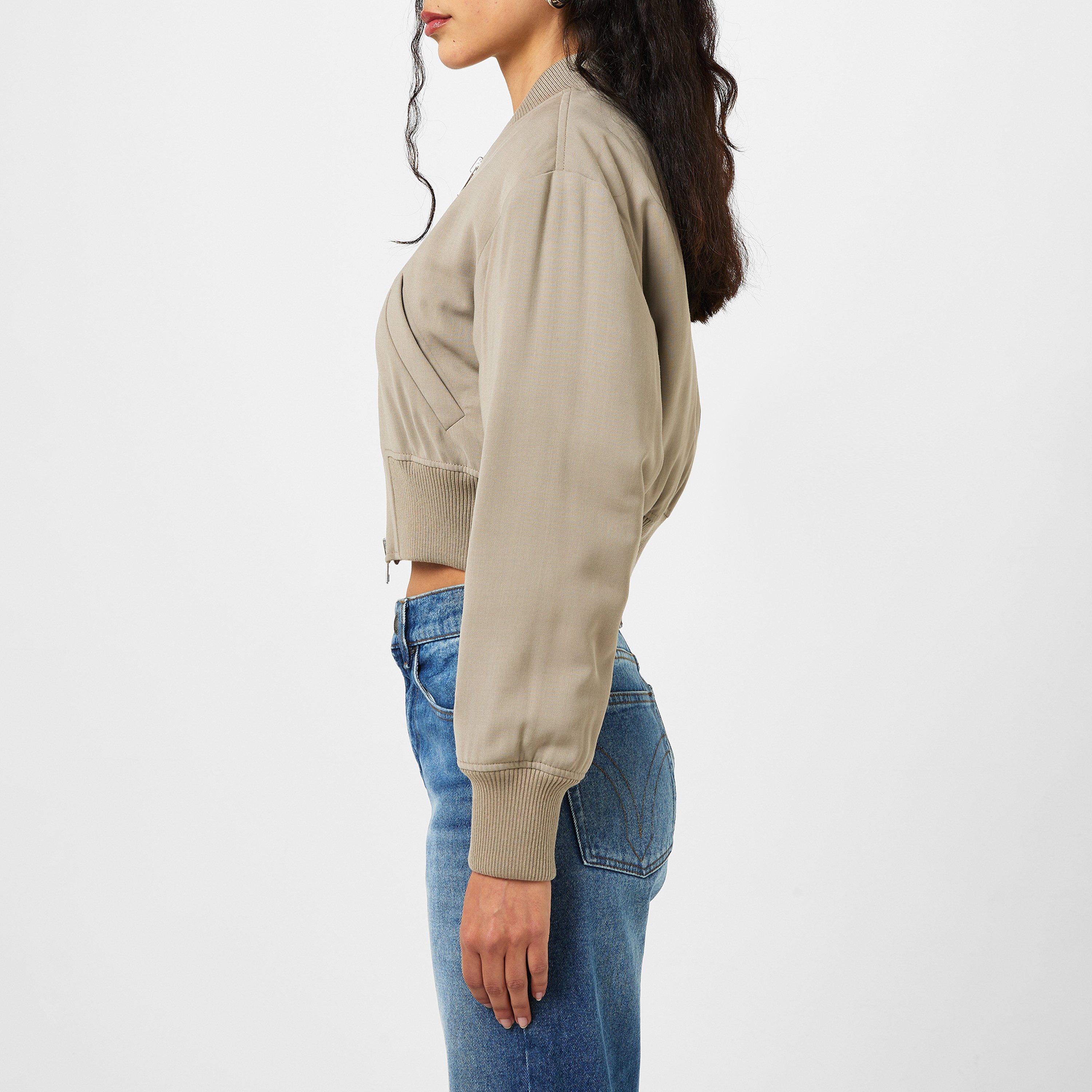 LIGHT TAUPE - Ami Paris - Women's Viscose Cropped Long Sleeve Bomber Jacket - 2