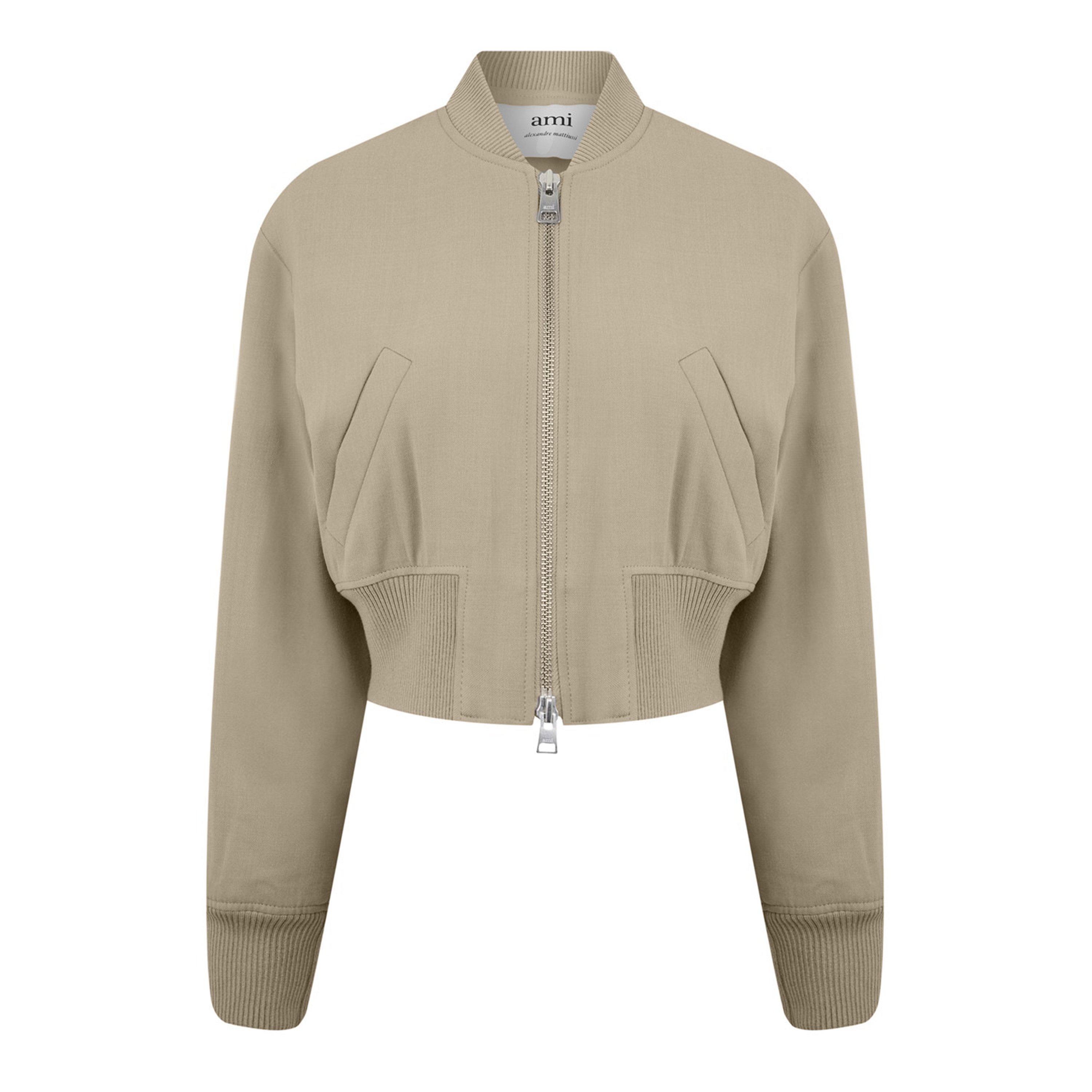 LIGHT TAUPE - Ami Paris - Women's Viscose Cropped Long Sleeve Bomber Jacket - 5