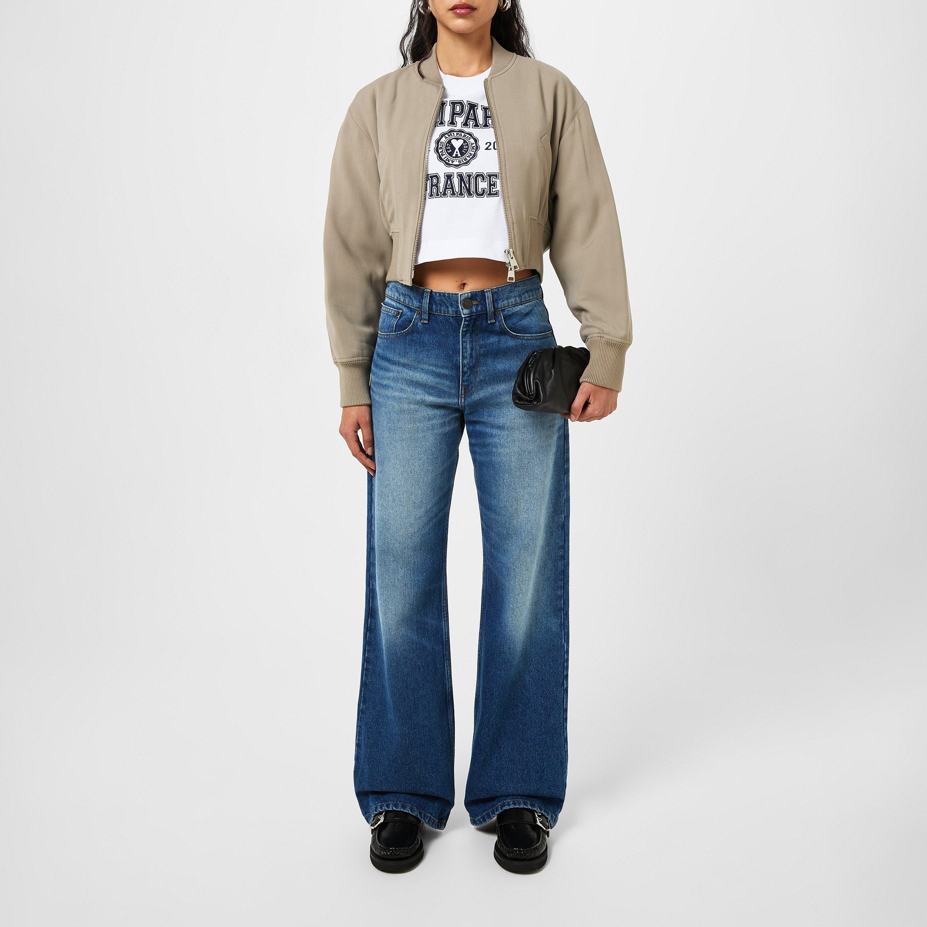 LIGHT TAUPE - Ami Paris - Women's Viscose Cropped Long Sleeve Bomber Jacket - 4