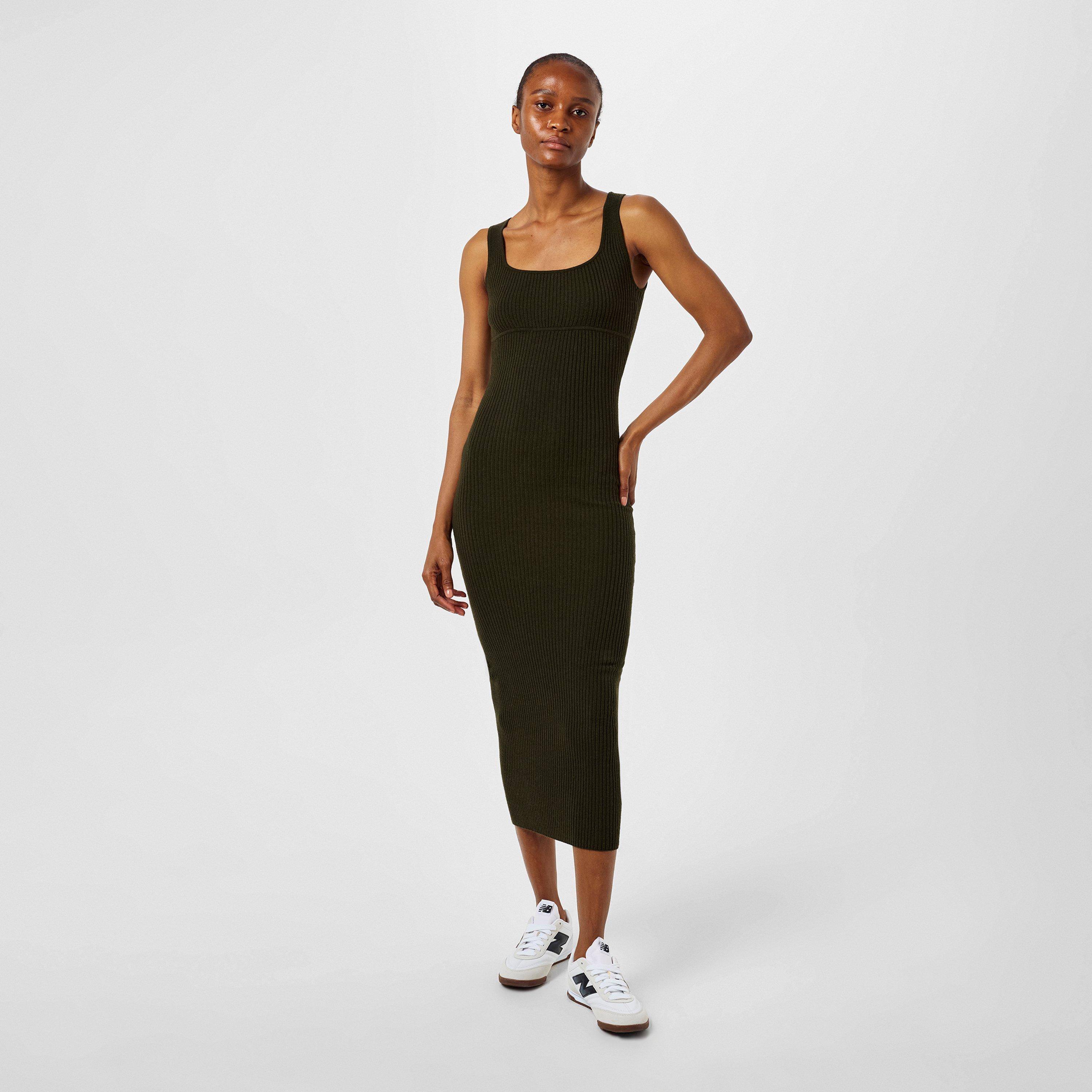 Mørk Khaki - Jack Wills - JW Square Neck Ribbed Maxi Jumper Dress - 4