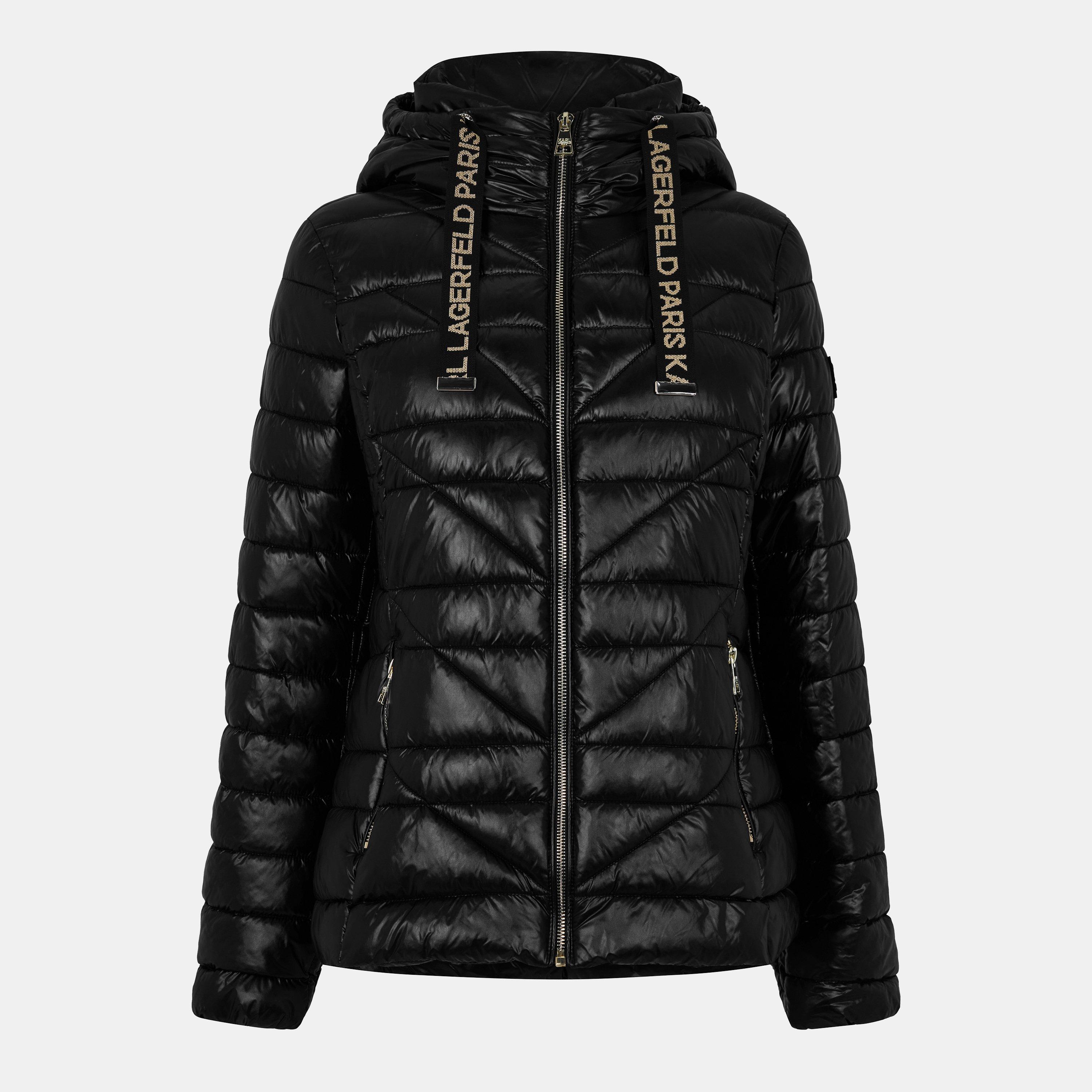 Black - Karl Lagerfeld - Women's Logo Tape Puff Short Puffer Jacket - 1