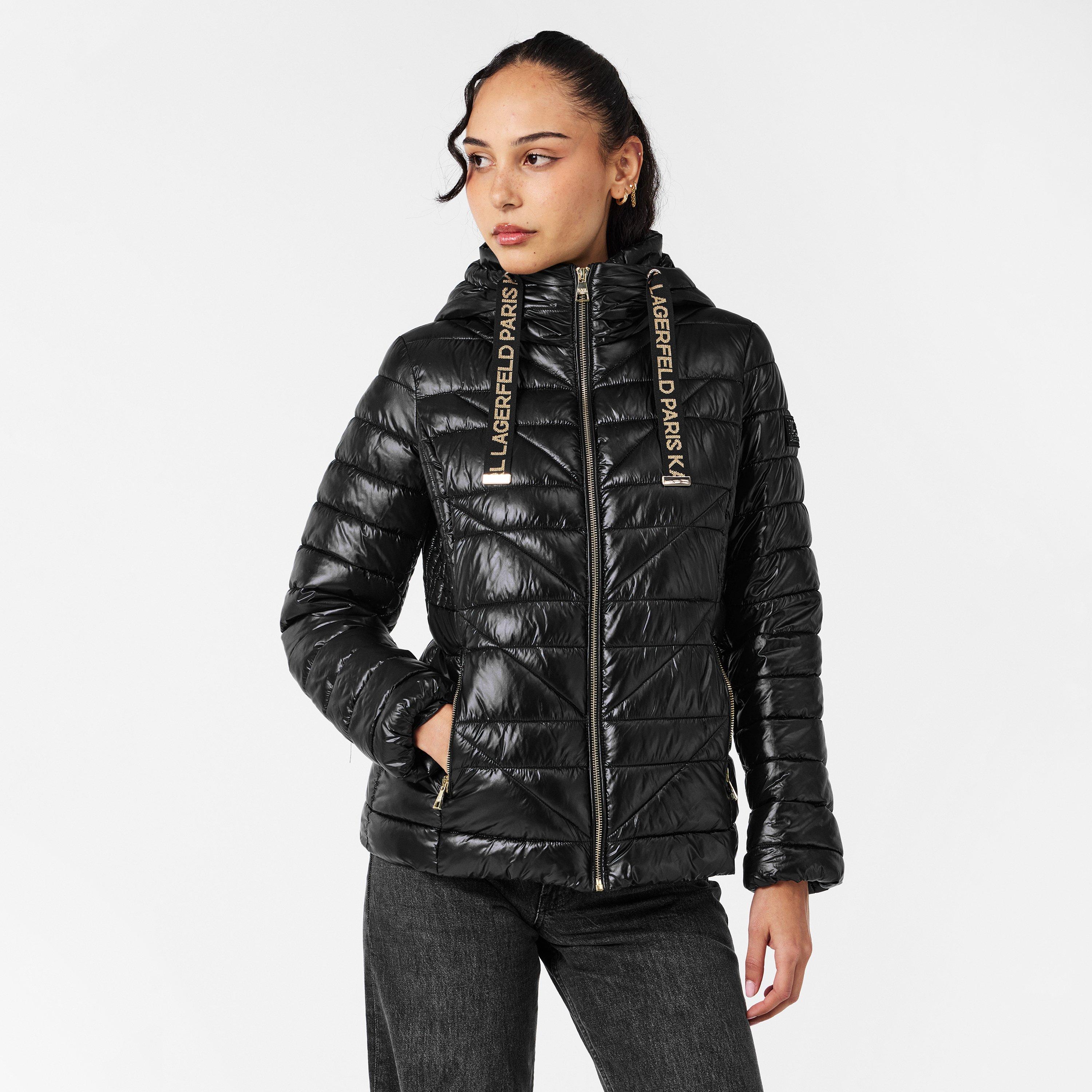 Black - Karl Lagerfeld - Women's Logo Tape Puff Short Puffer Jacket - 3
