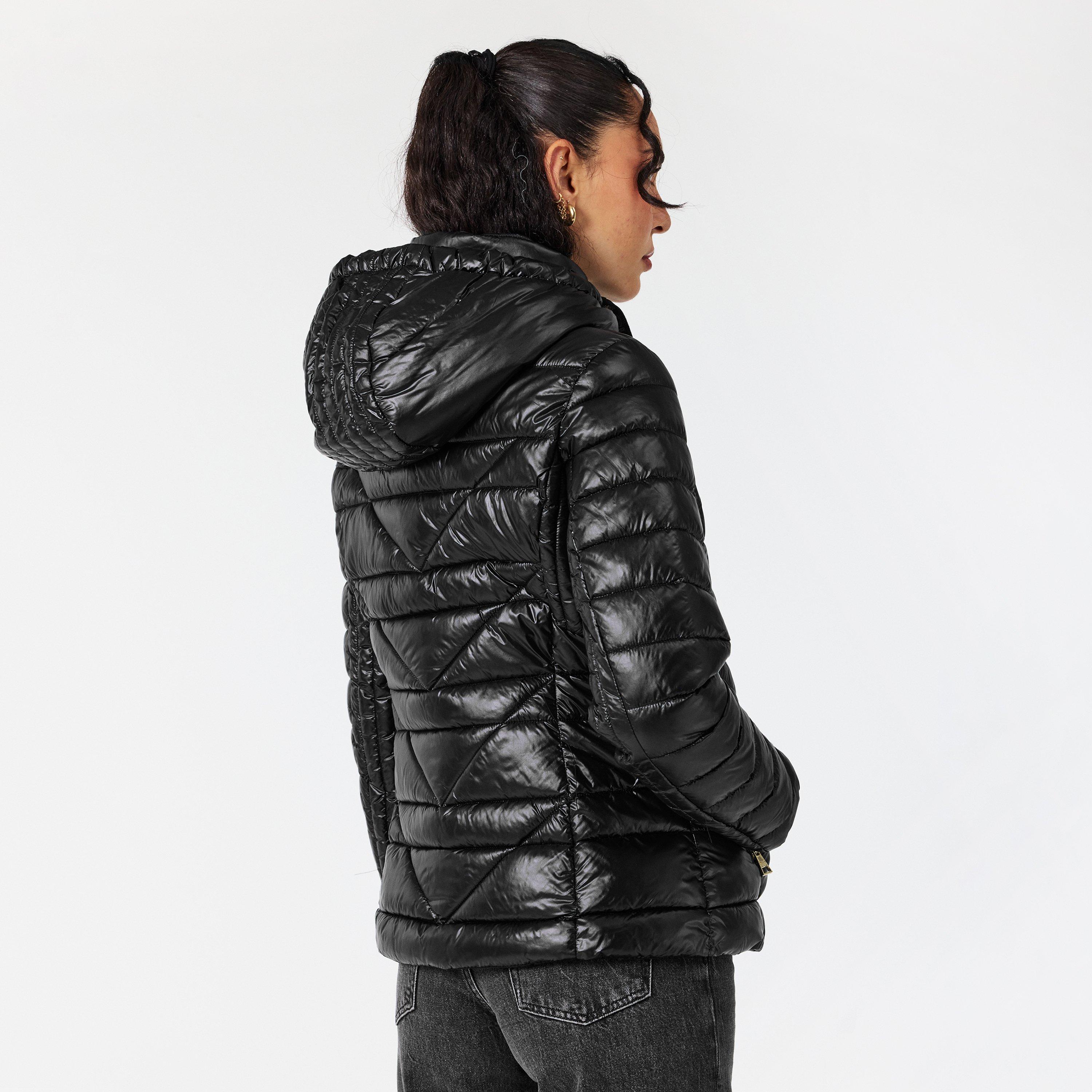Black - Karl Lagerfeld - Women's Logo Tape Puff Short Puffer Jacket - 4