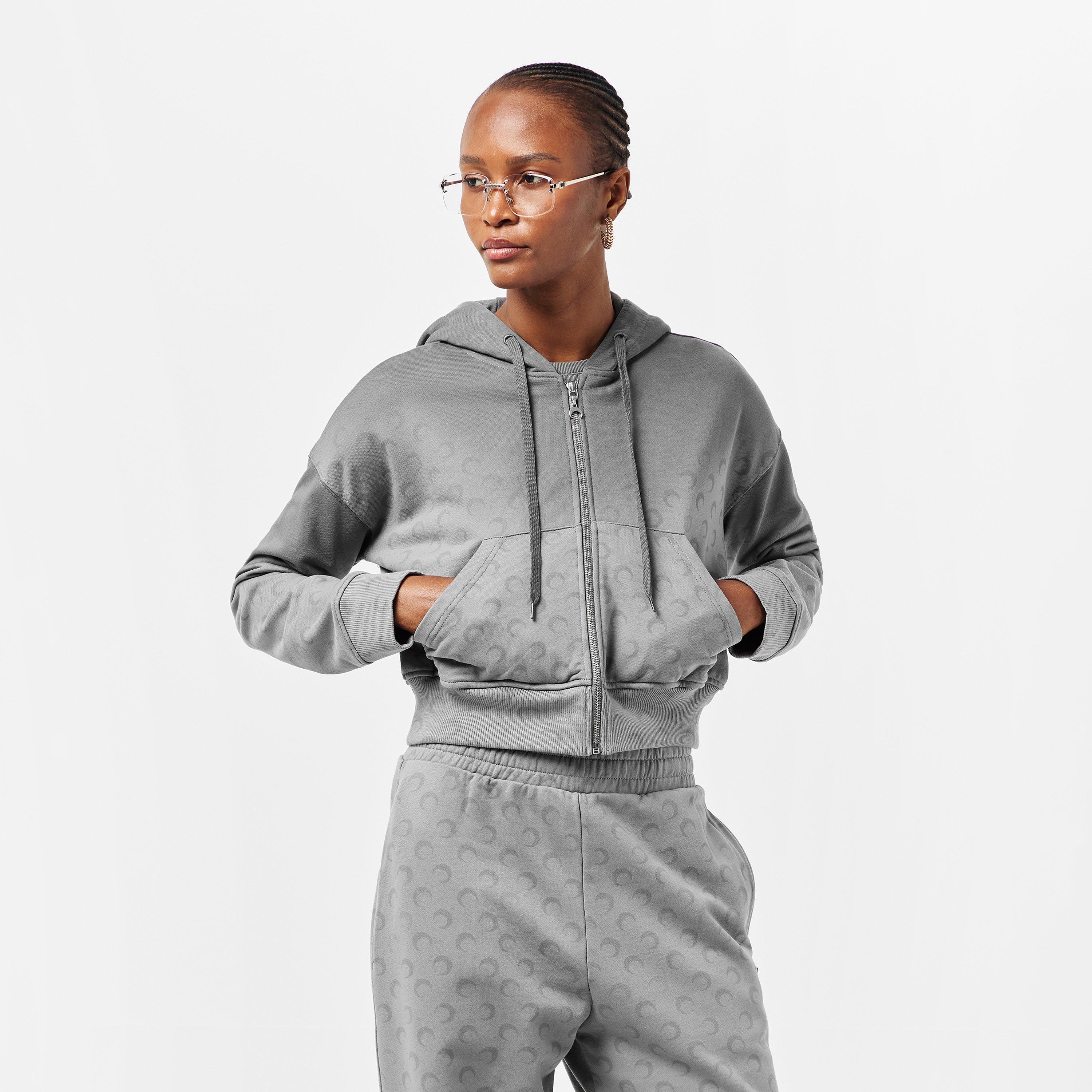 GR90 Dark Grey - Marine Serre - Women's Cropped Hoodie - 3