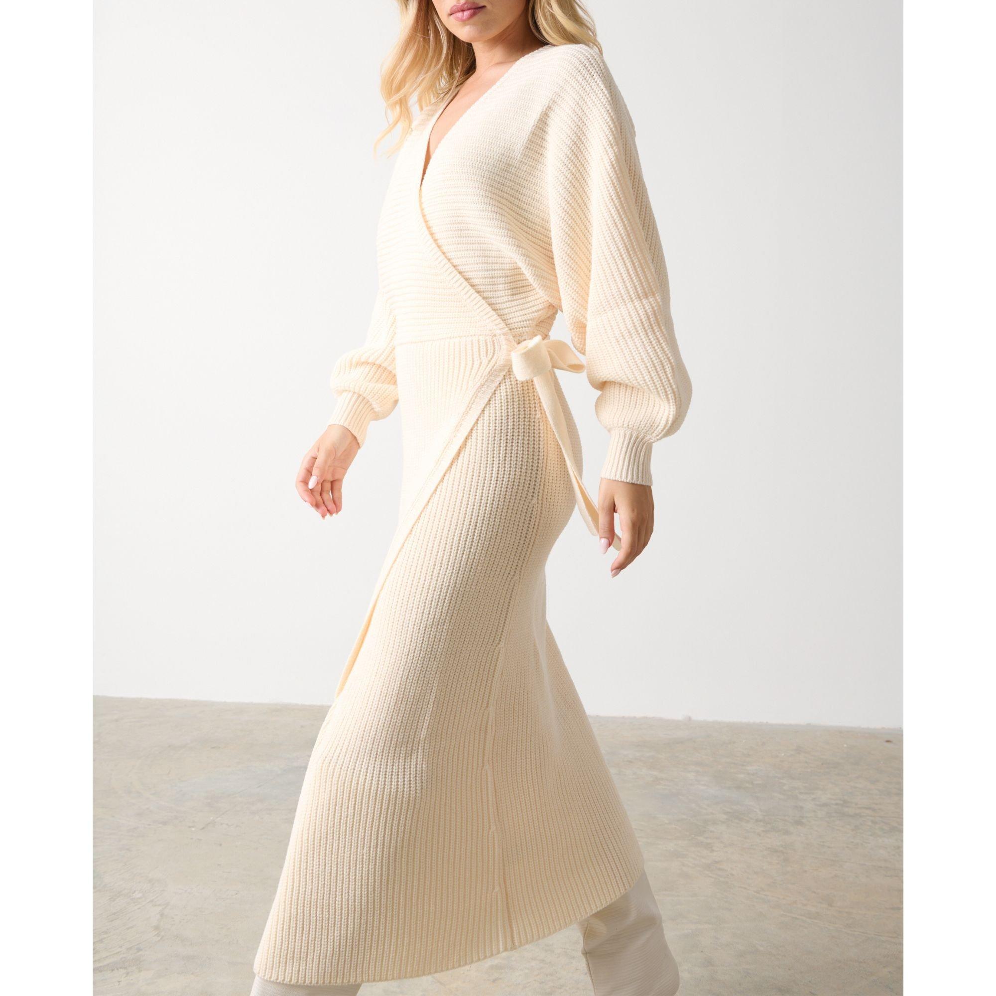 Cream - Pretty Lavish - P. Aidan Wrap Knitted Jumper Dress - 2