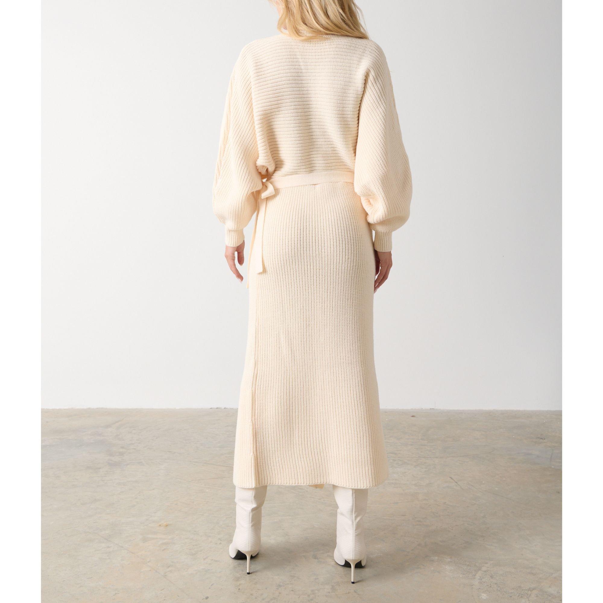 Cream - Pretty Lavish - P. Aidan Wrap Knitted Jumper Dress - 3