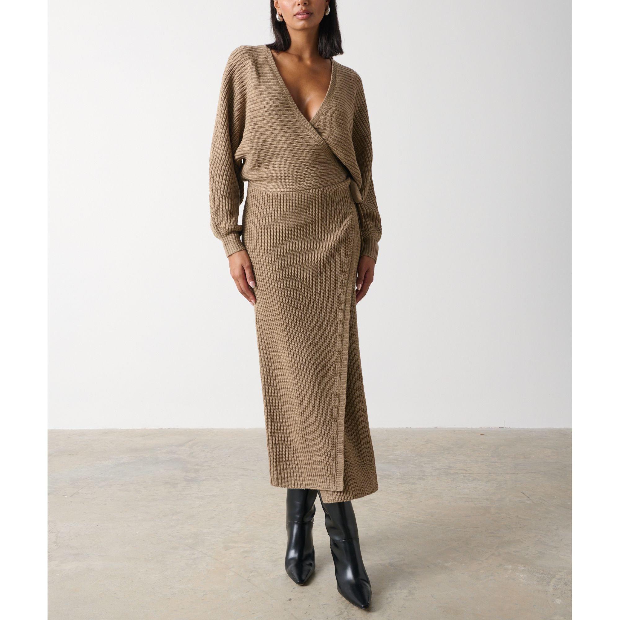 pretty lavish wrap knit dress Pretty Lavish Beau wrap knit midaxi dress in olive