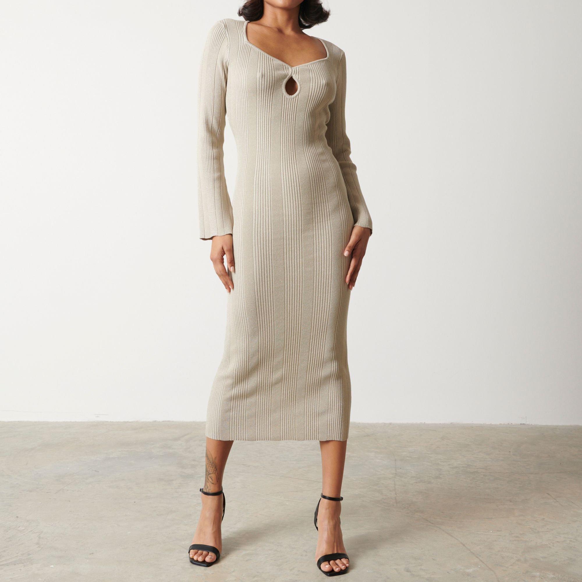 Champagne - Pretty Lavish - Women's Knitted Jumper Dress - 1