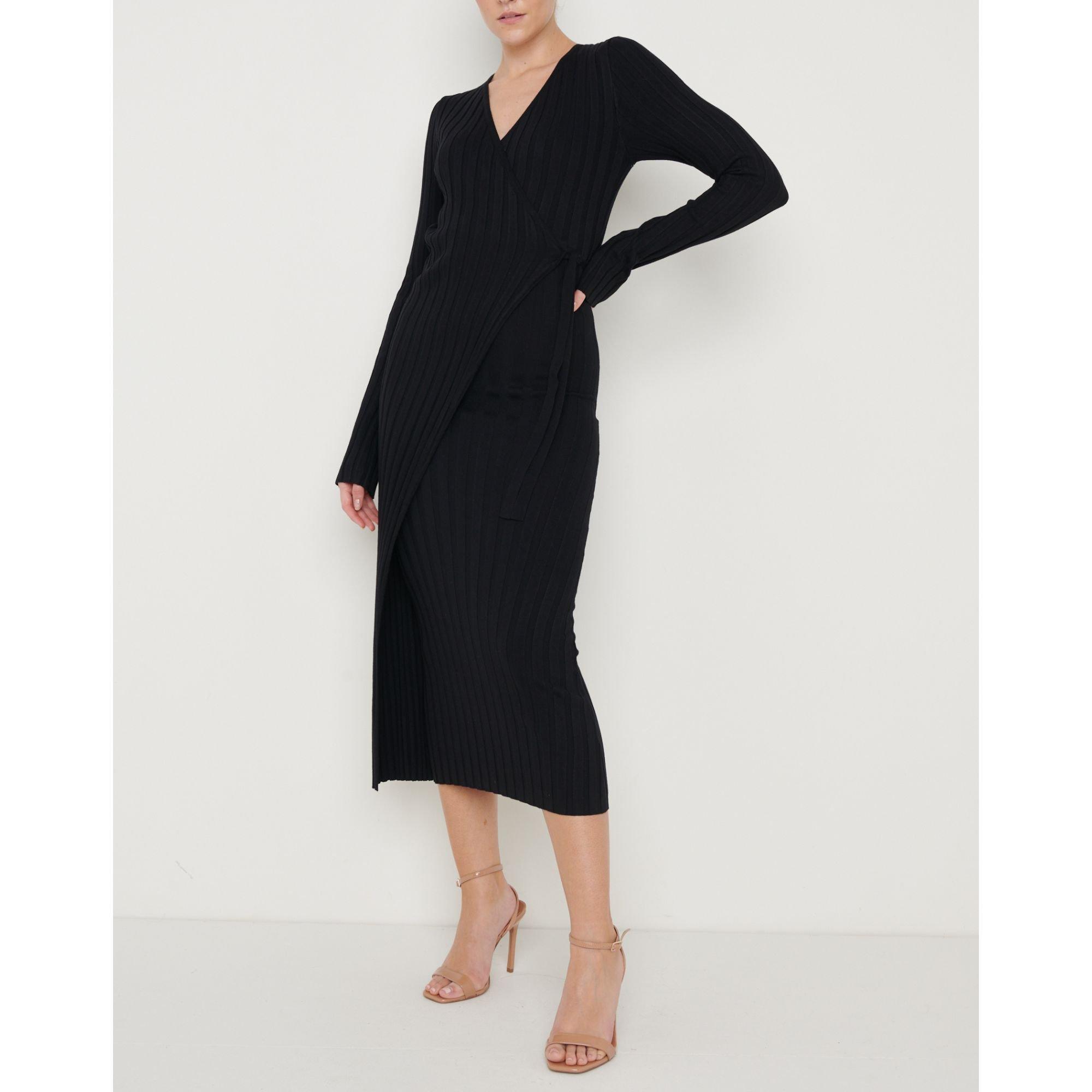 Black - Pretty Lavish - Women's Ribbed Knit Jumper Dress - 1