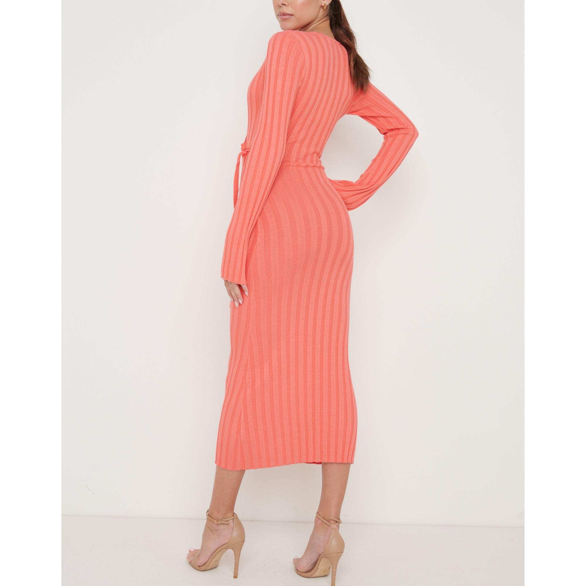 Coral - Pretty Lavish - Women's Ribbed Knit Jumper Dress - 3