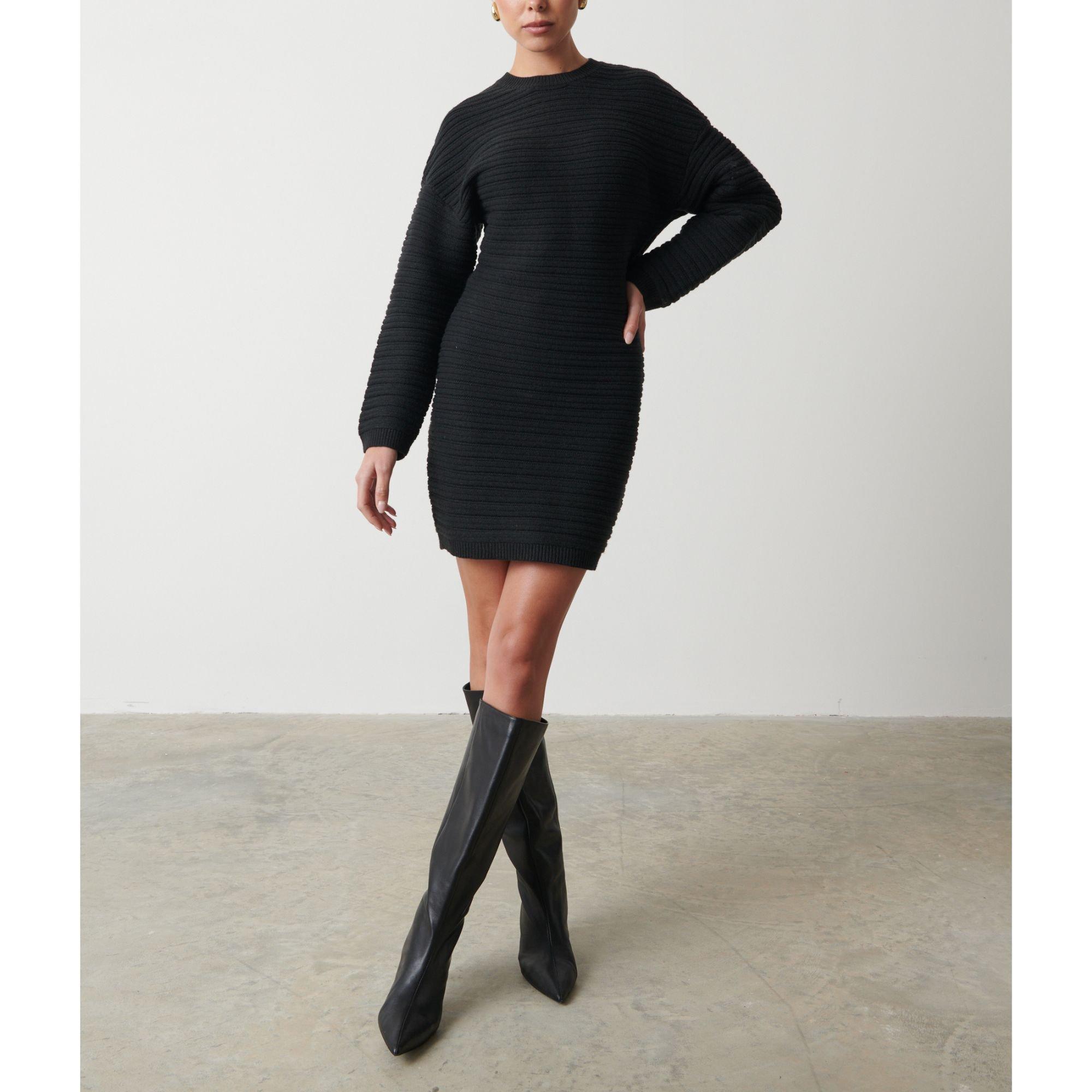 Black - Pretty Lavish - Annie Tie Knitted Jumper Dress - 1