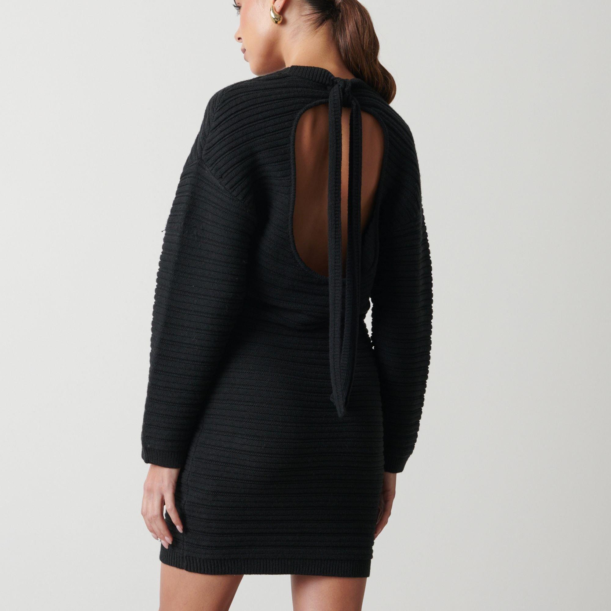 Black - Pretty Lavish - Annie Tie Knitted Jumper Dress - 3