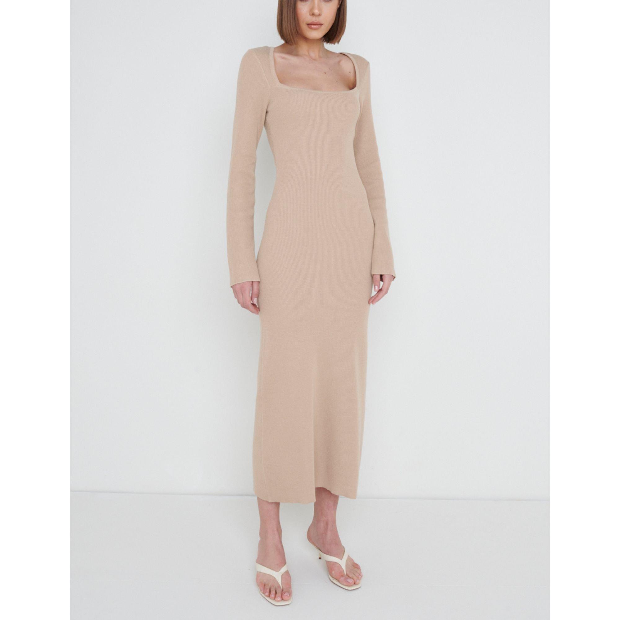 Beige - Pretty Lavish - Women's Knitted Jumper Dress - 1