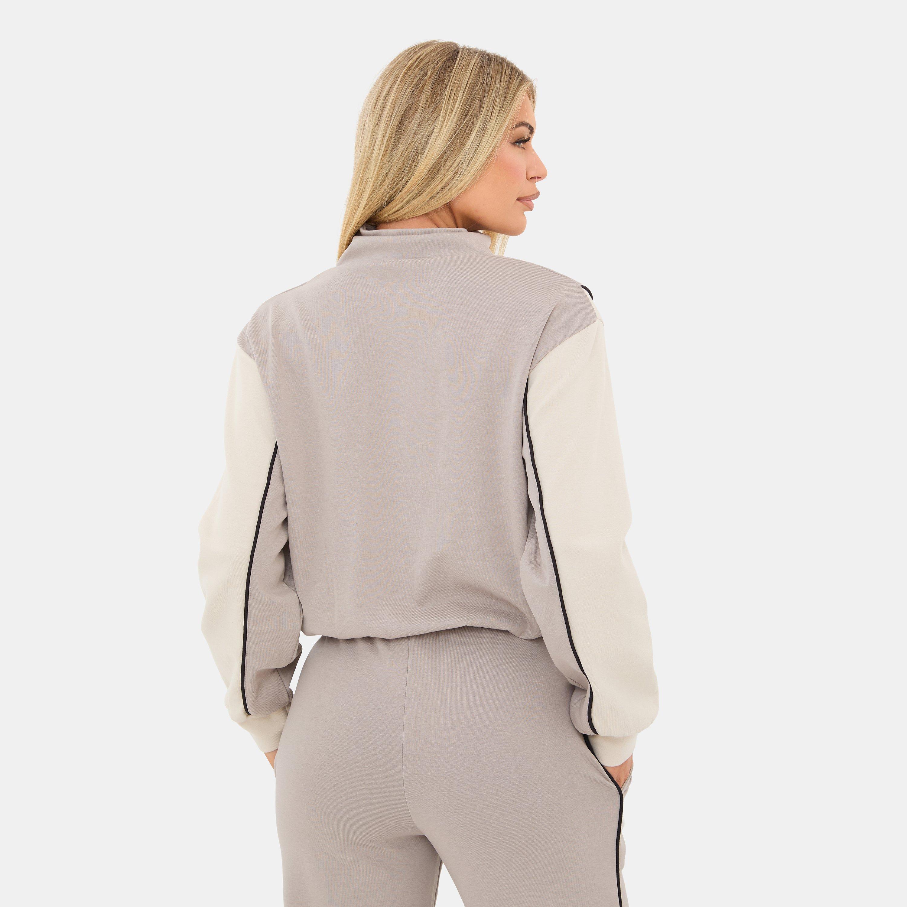 GREYISH-BROWN - I Saw It First - Contrast Panel Zip Up Top - 2