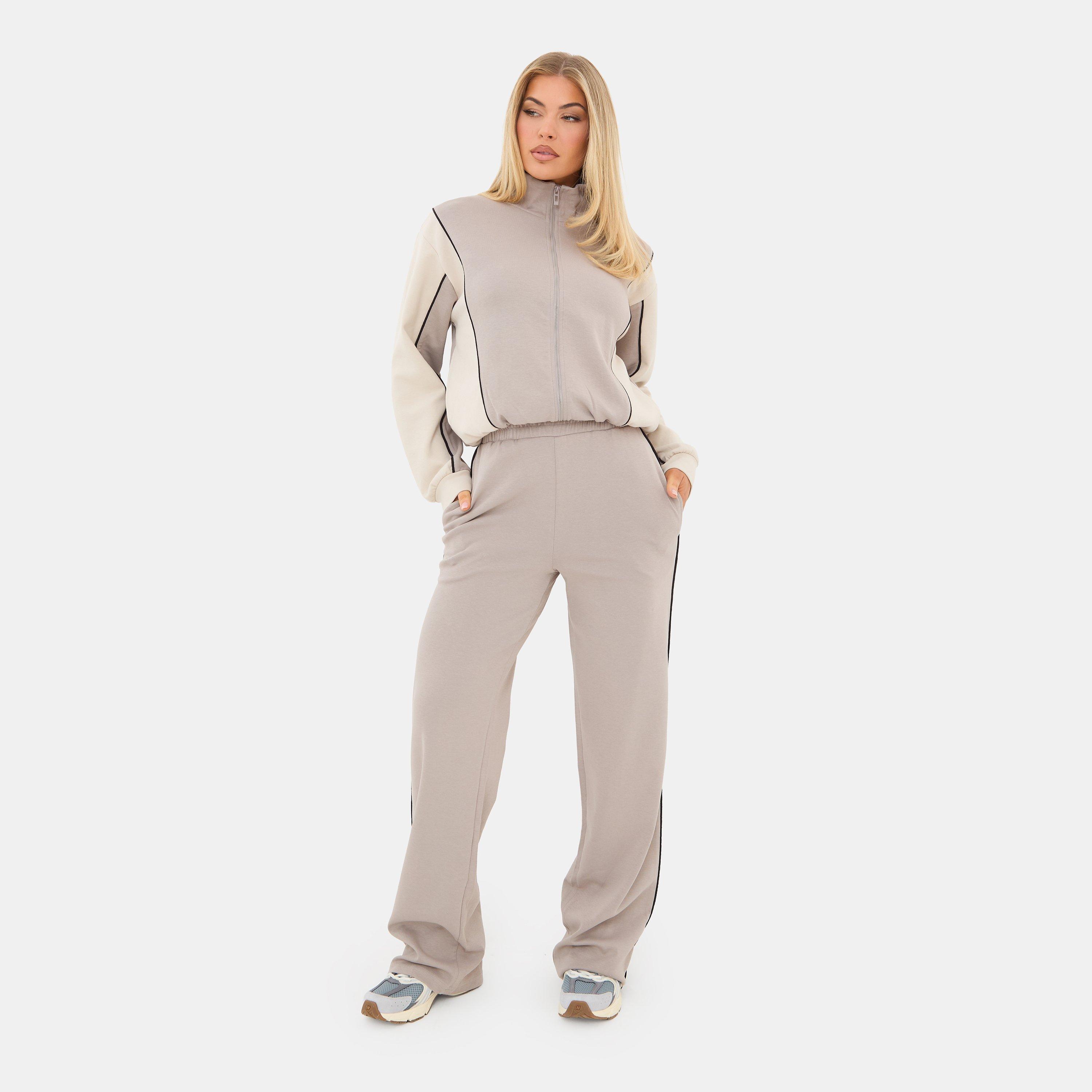 GREYISH-BROWN - I Saw It First - Contrast Panel Zip Up Top - 4