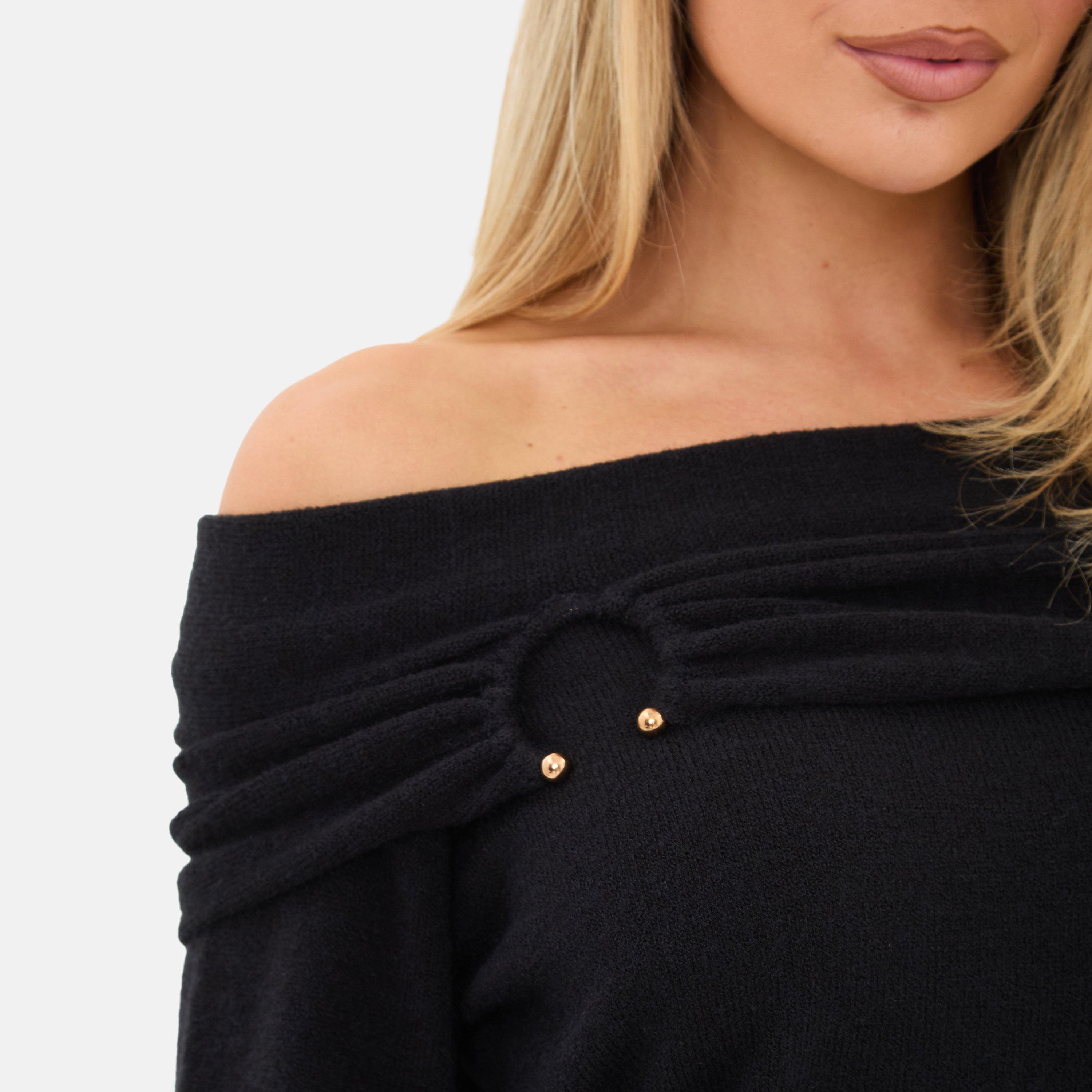 Negro - I Saw It First - Knitted Trim Bardot Mini Dress - 3