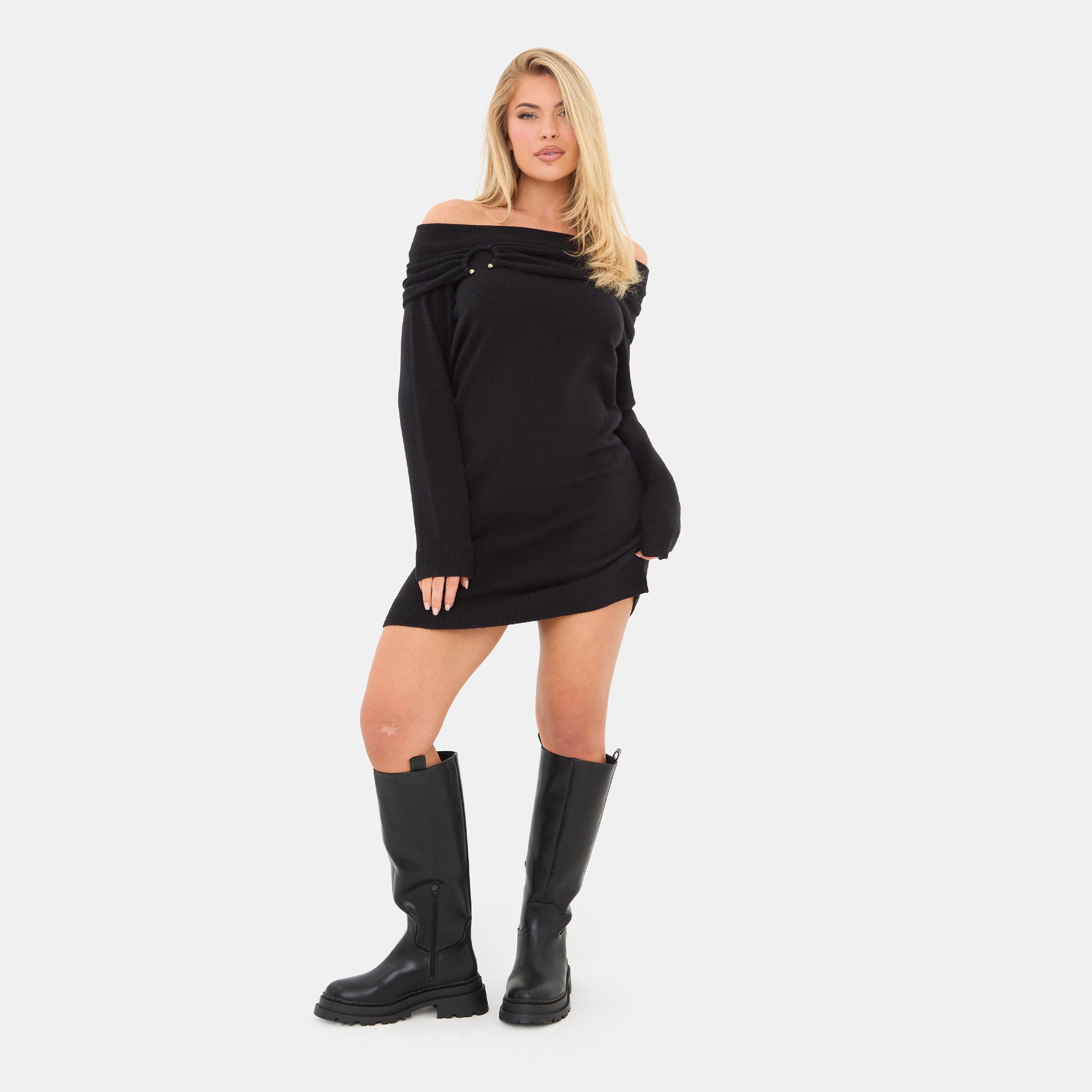Negro - I Saw It First - Knitted Trim Bardot Mini Dress - 4