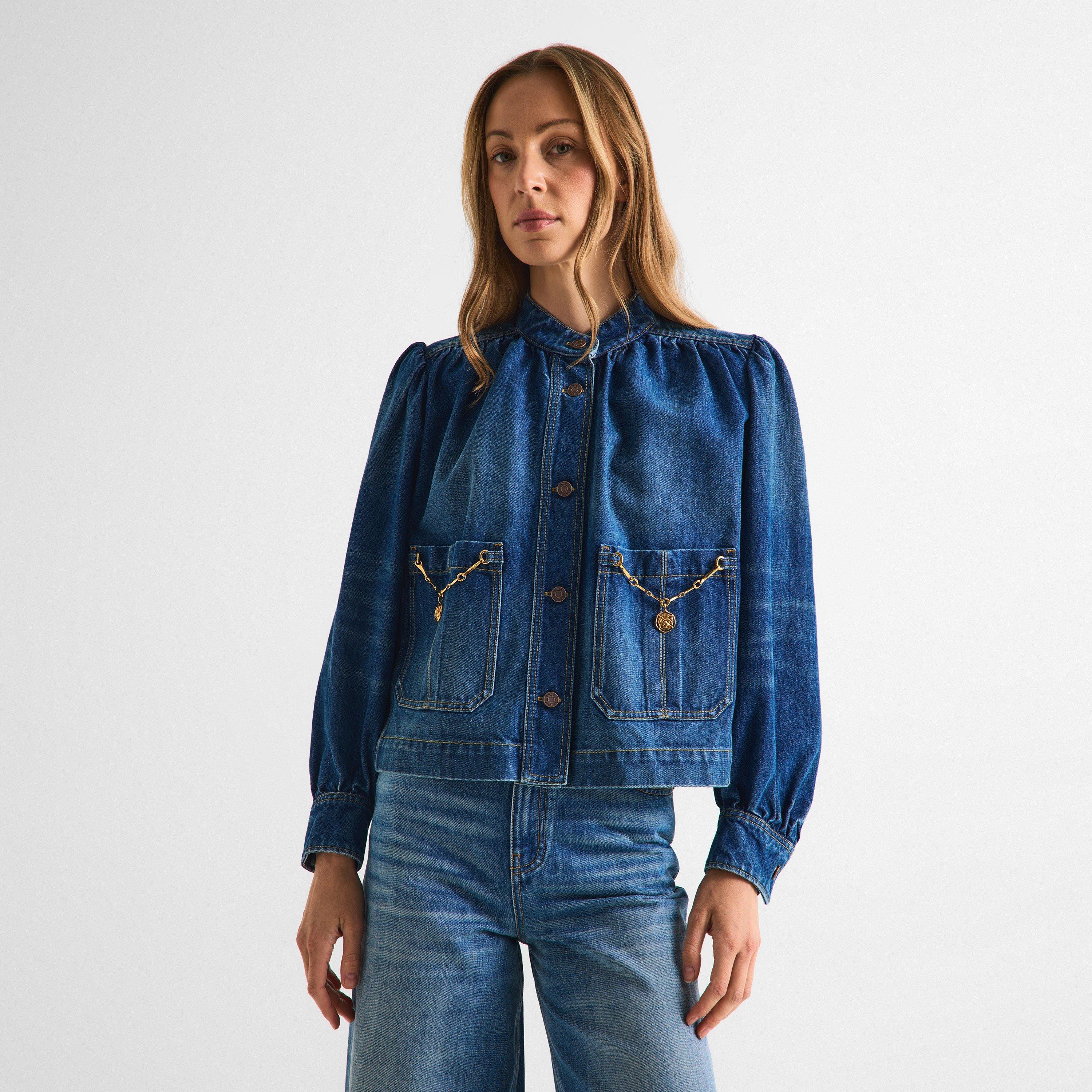 Faded Indigo - Chloe - Womens Gathered Denim Jacket - 3
