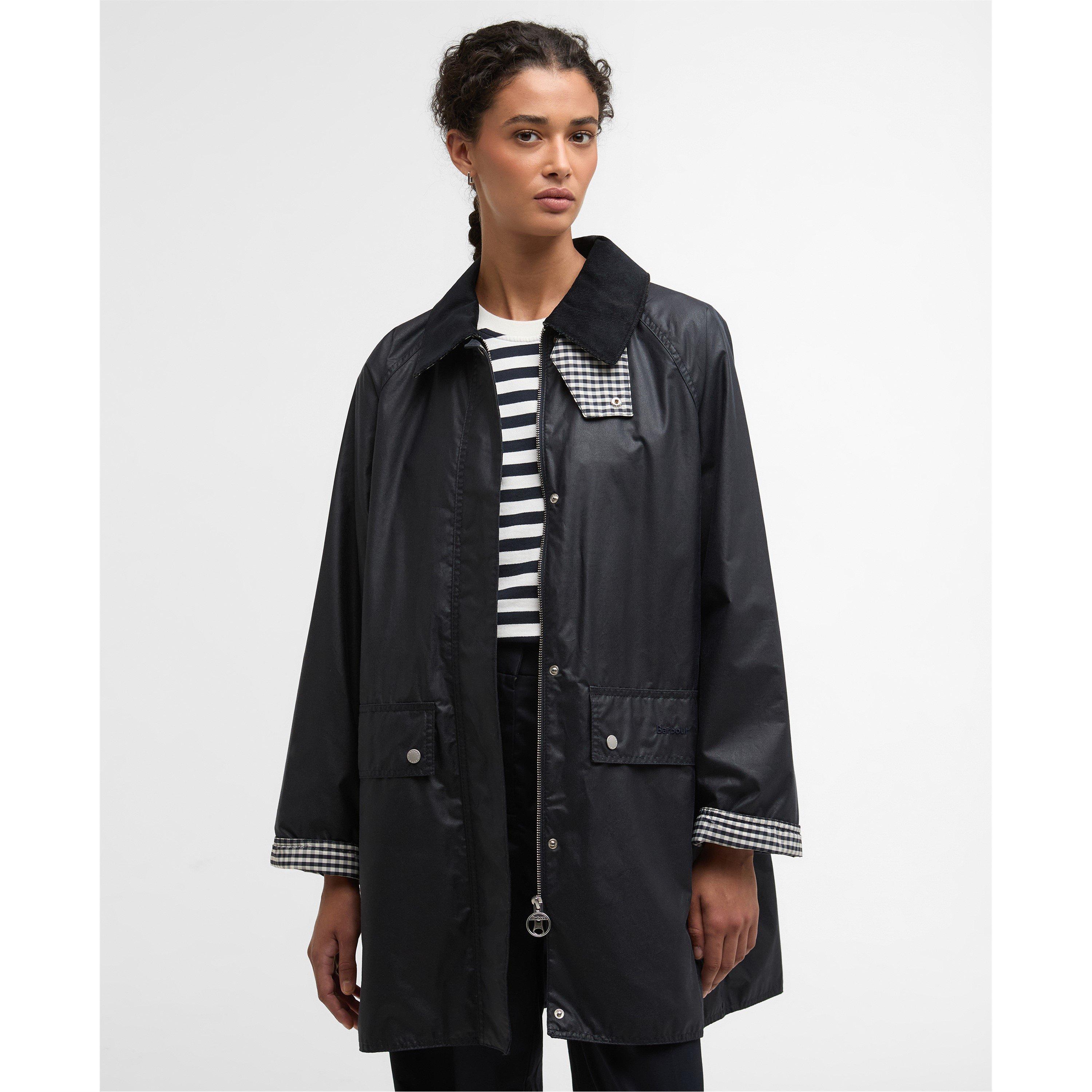 Navy/Gingham - Barbour - Womens Wren Waxed Jacket - 2