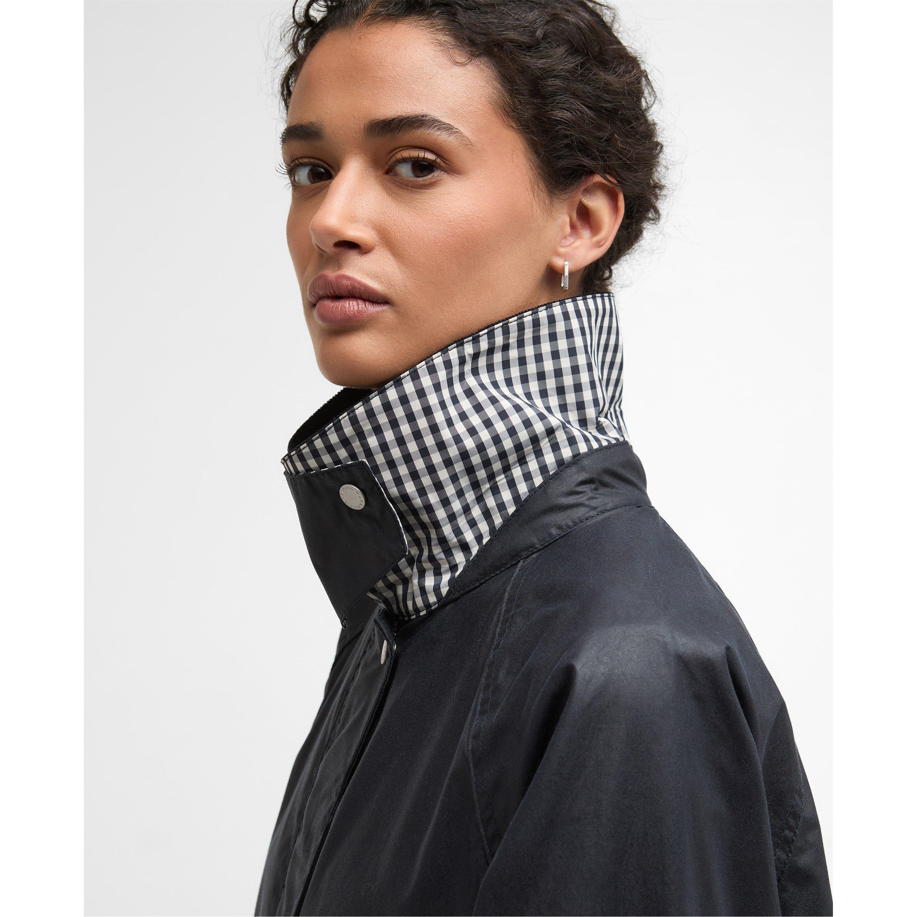 Navy/Gingham - Barbour - Womens Wren Waxed Jacket - 4