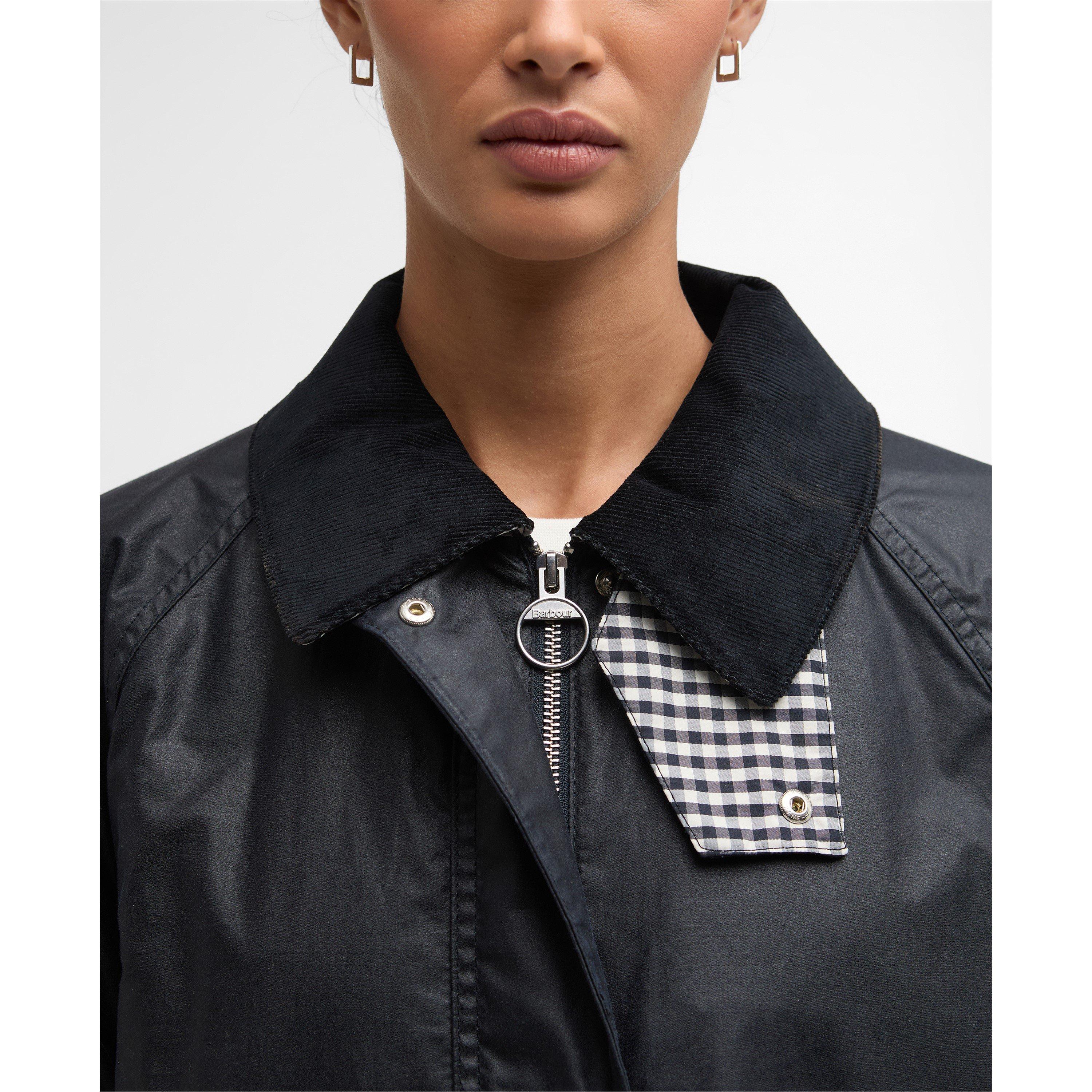 Navy/Gingham - Barbour - Womens Wren Waxed Jacket - 6