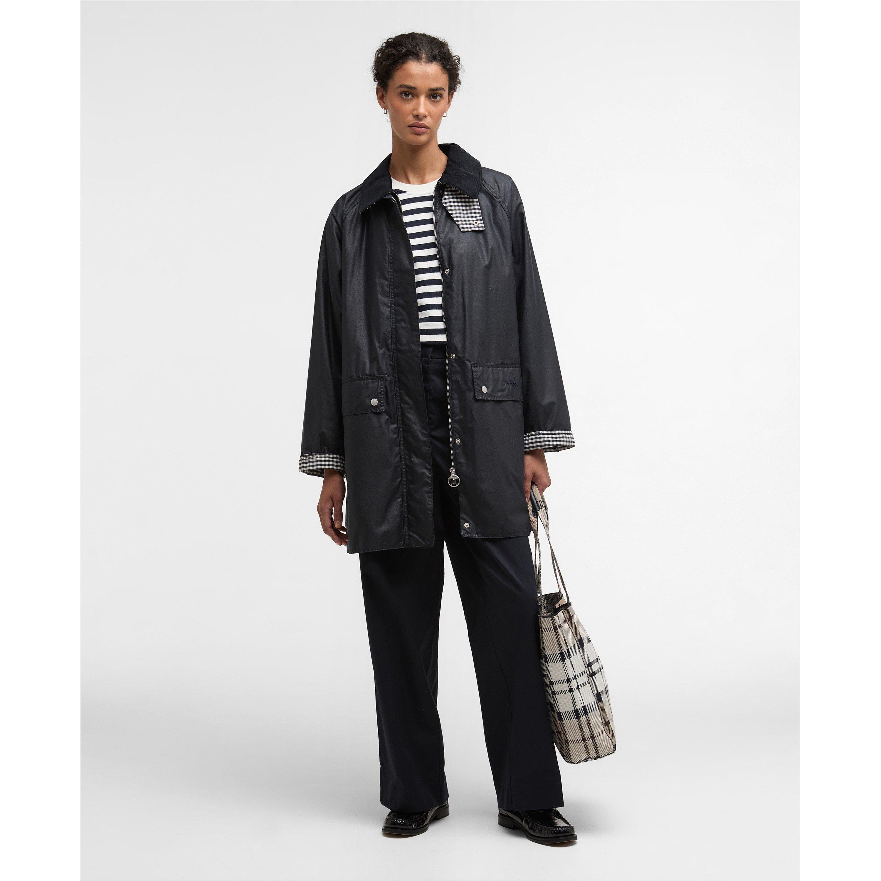 Navy/Gingham - Barbour - Womens Wren Waxed Jacket - 7