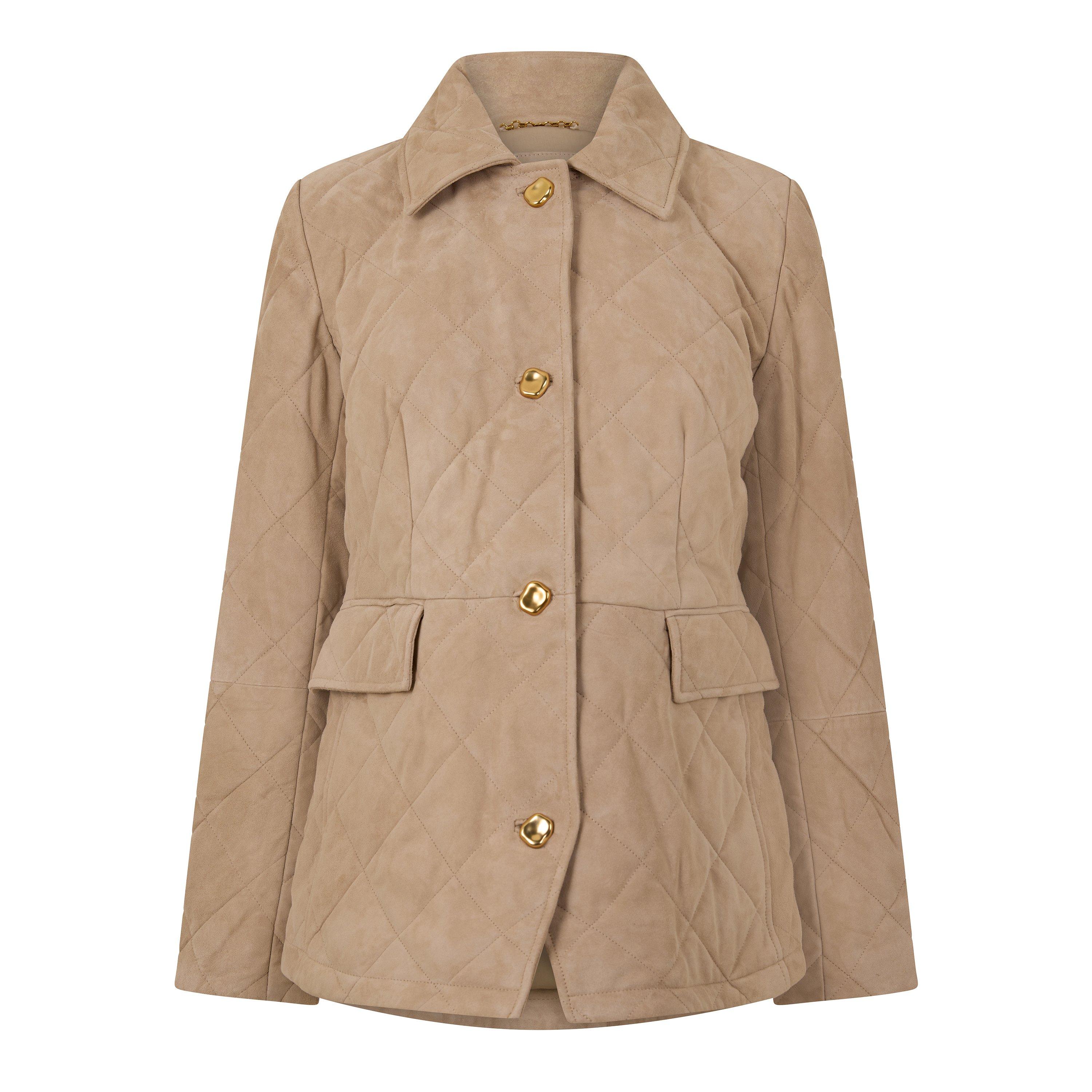 Lt Khaki Suede - Donna Karan - Women's Quilted Jacket - 1