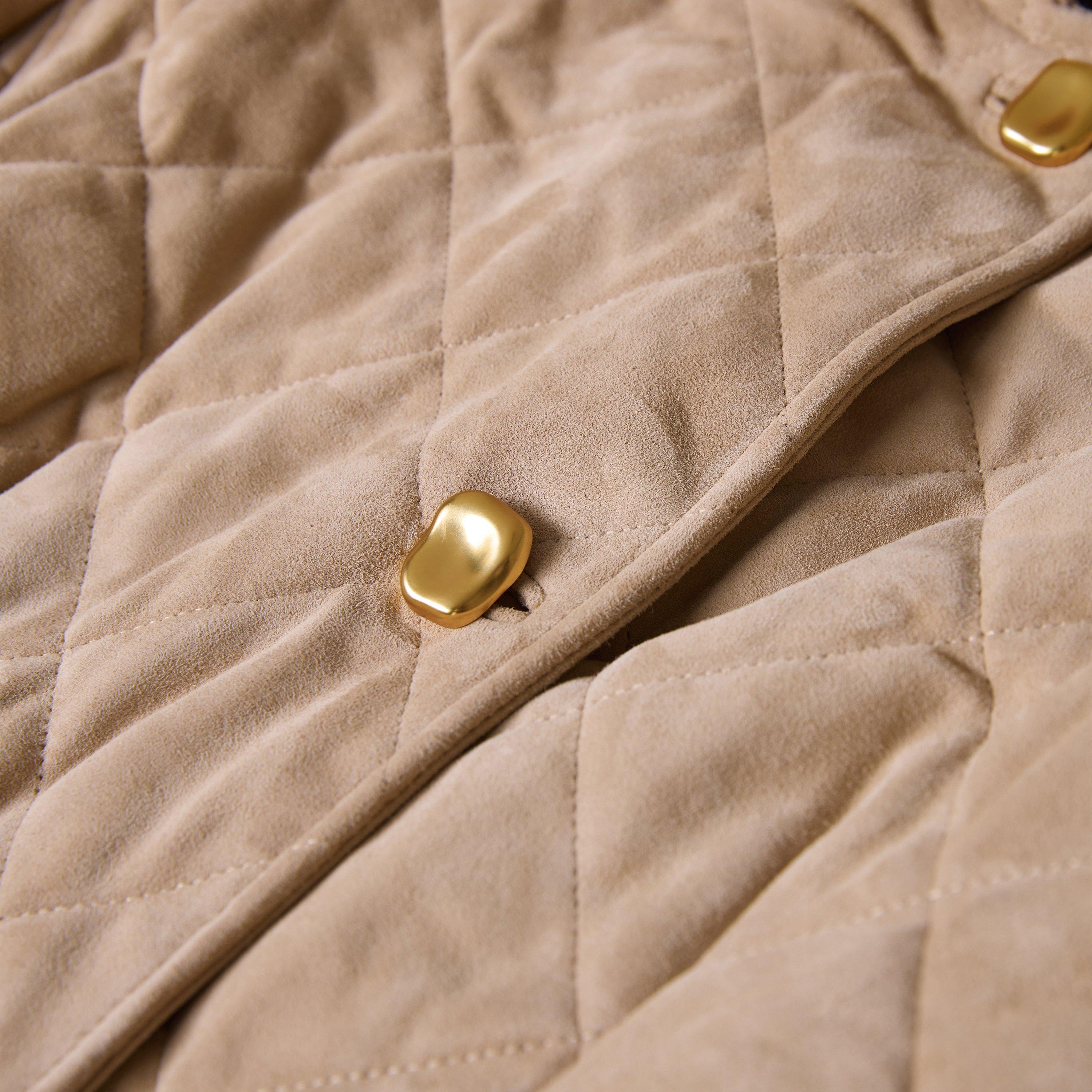Lt Khaki Suede - Donna Karan - Women's Quilted Jacket - 3