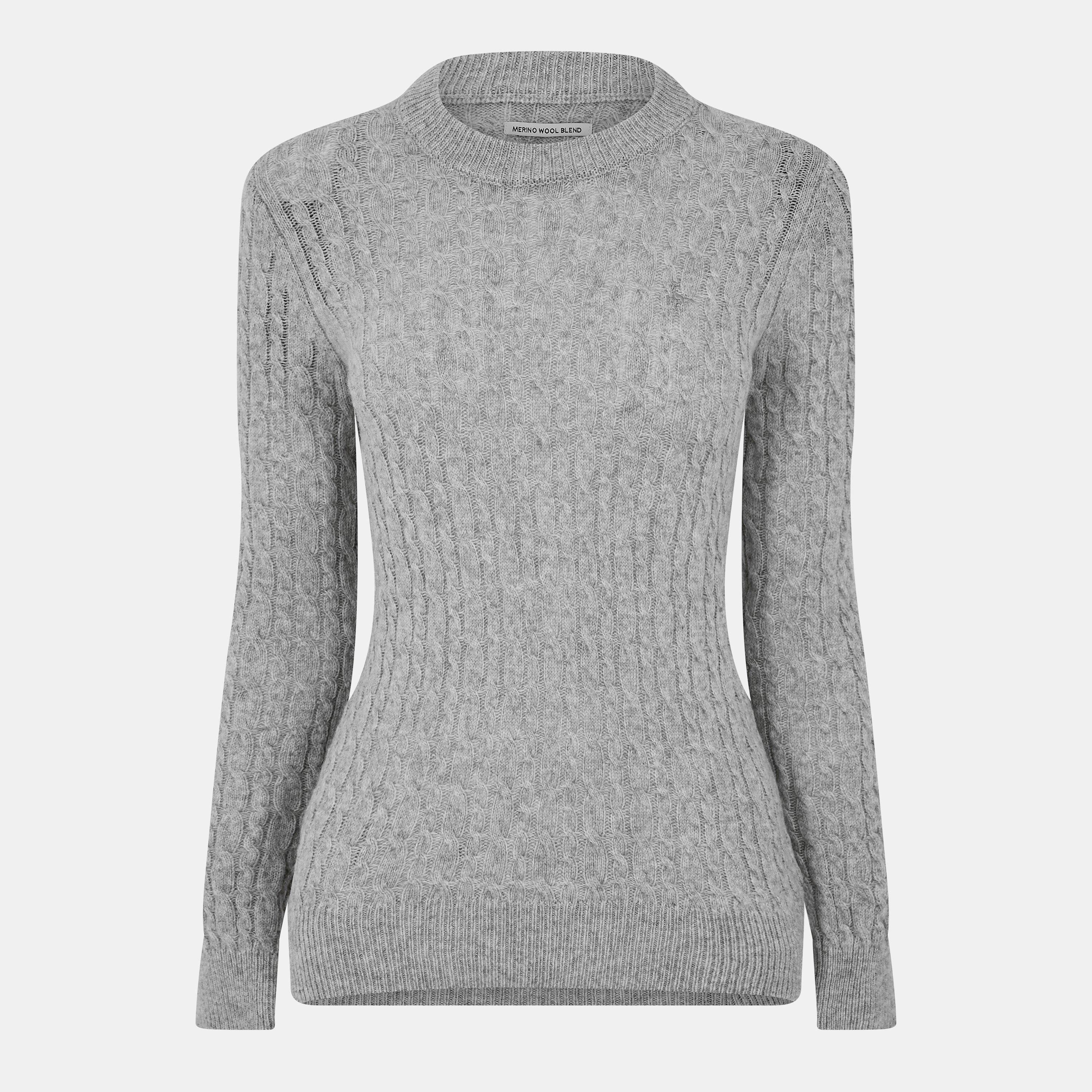Jack Wills Women's Jack Tinsbury Merino Wool Blend Cable Knitted Jumper - Grey Marl - 8 (XS)
