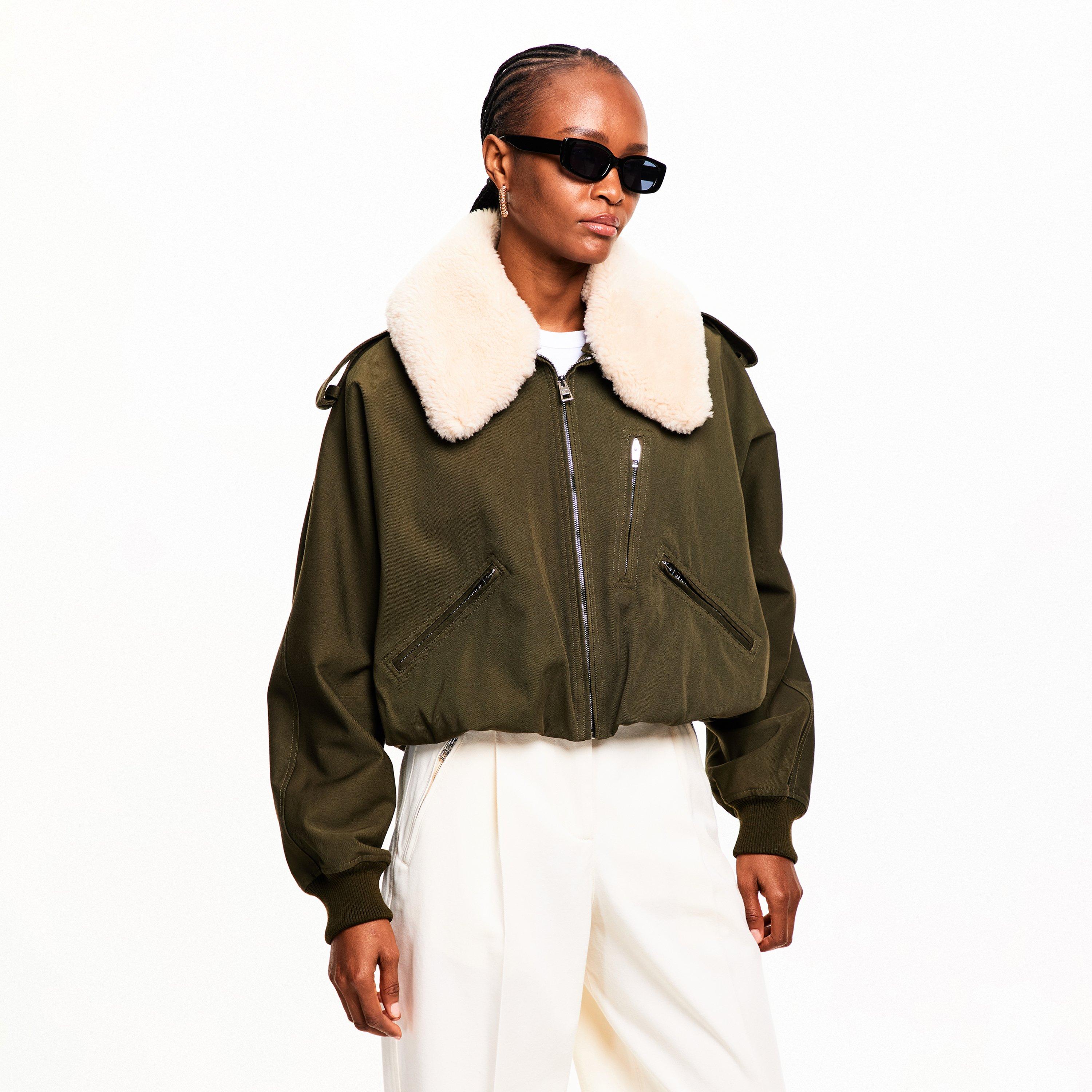 Khaki - GIVENCHY - Women's GIV Shearling Bomber Jacket - 3