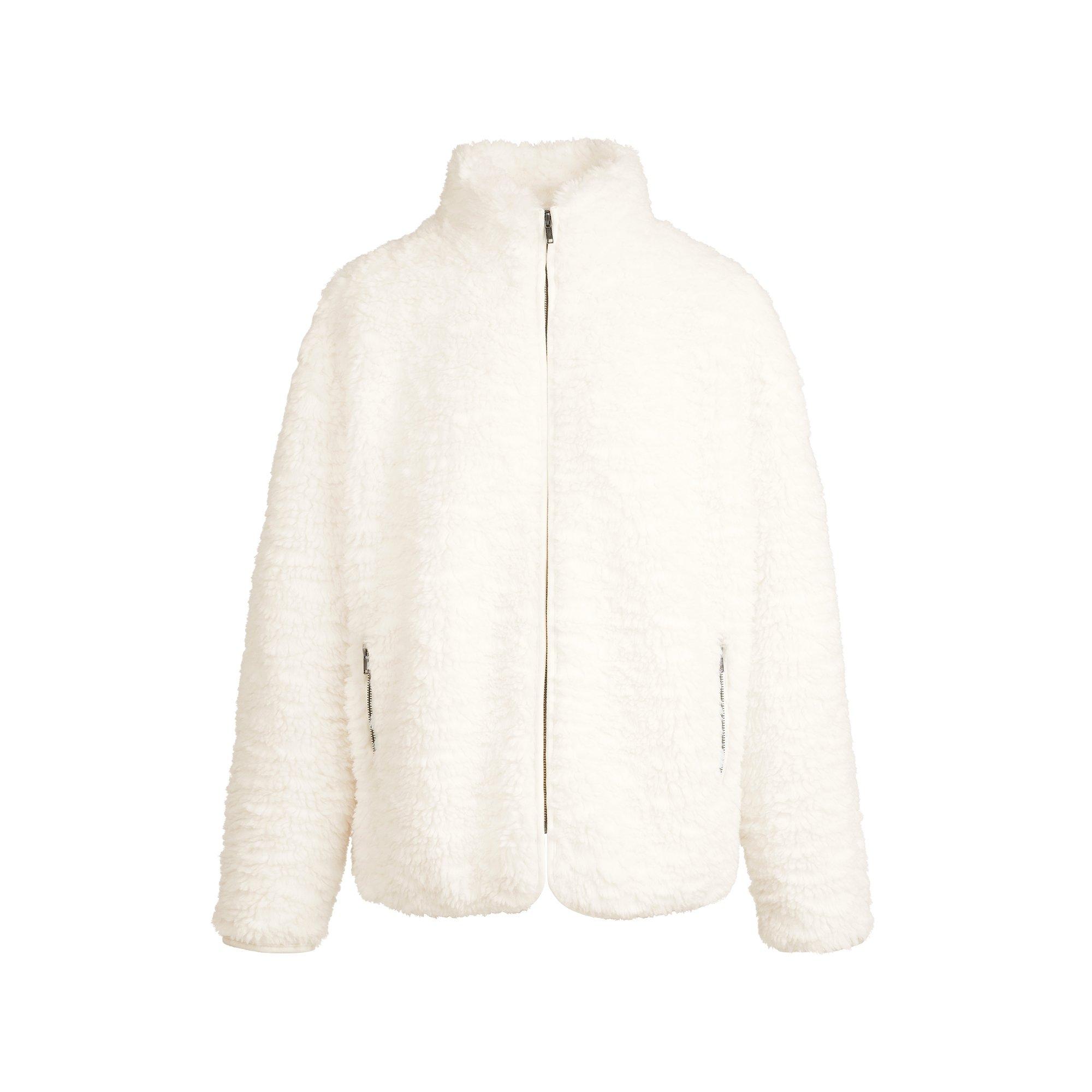 SKIMS Women's Faux Fur Zip Teddy Coat - Egret - Size 10 (S)