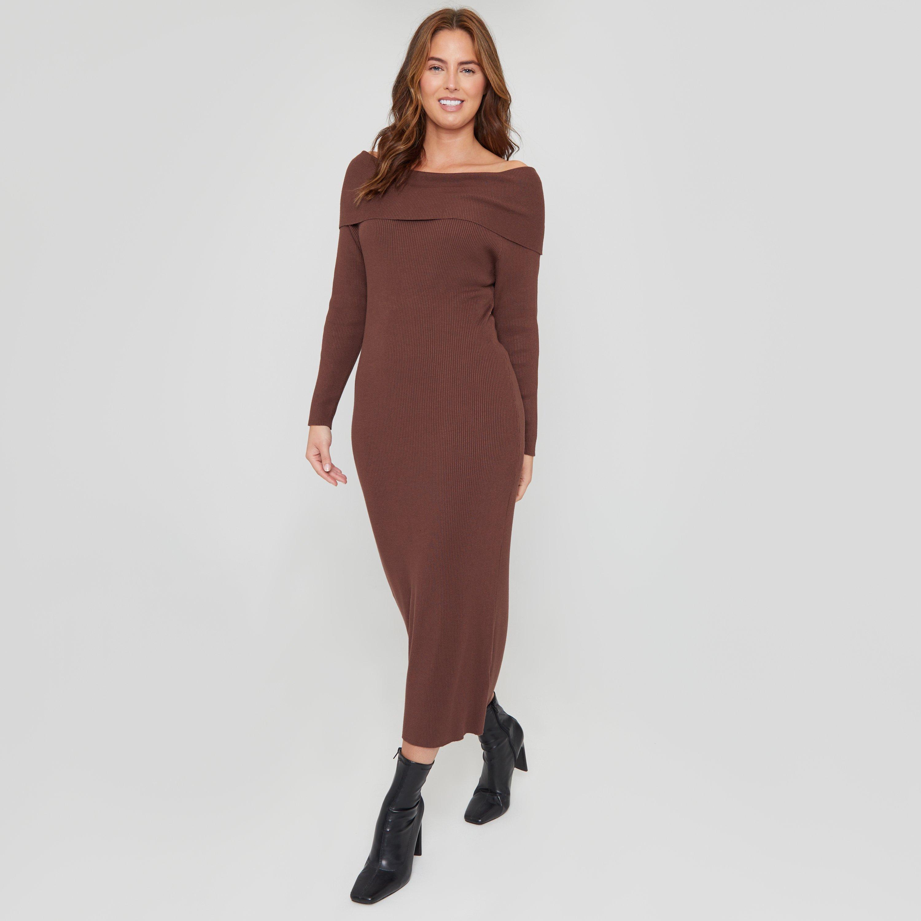 Marrone - Be You - Bardot Knitted Jumper Dress - 2