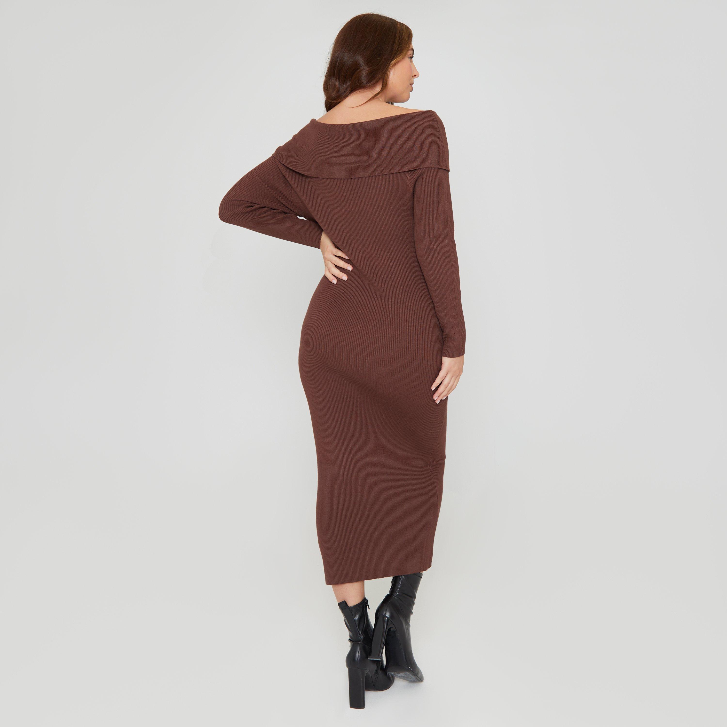 Marrone - Be You - Bardot Knitted Jumper Dress - 5