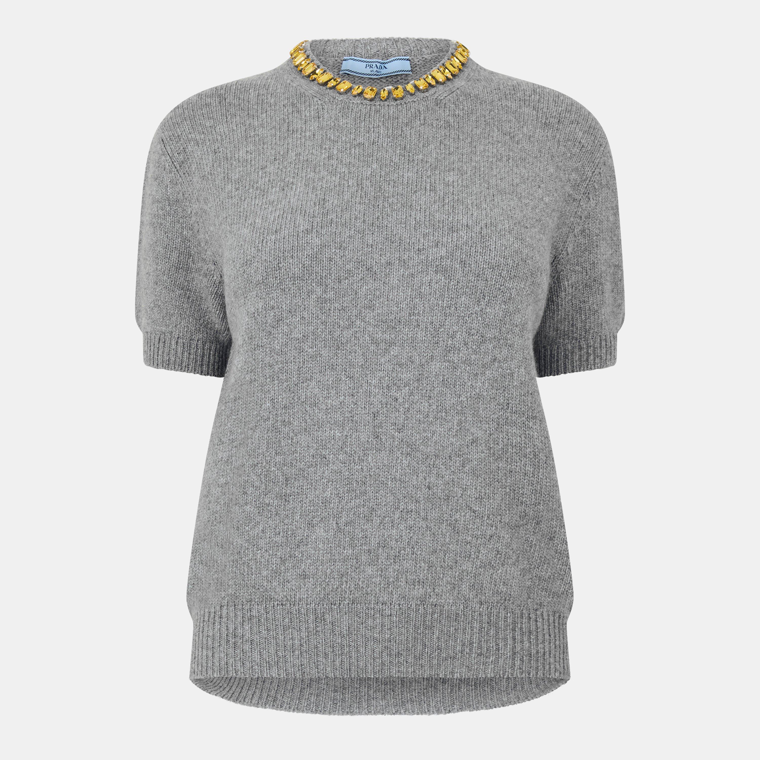 Grey - Prada - Women's Embellished Knitted Top - 1
