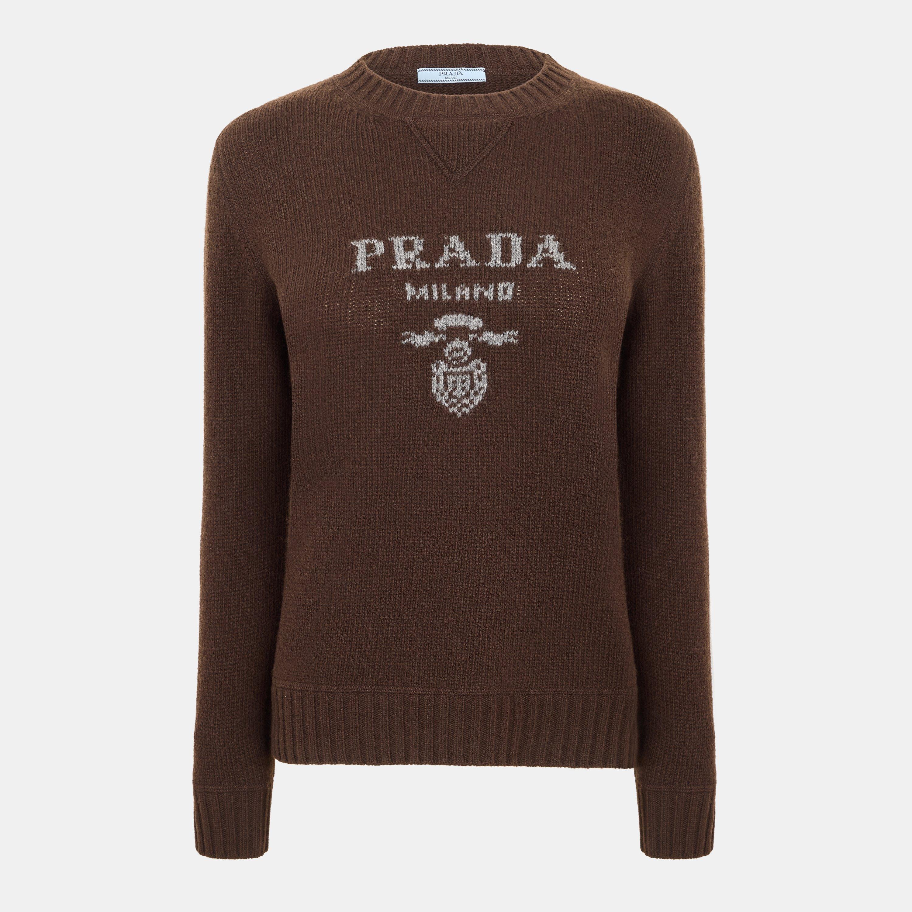 Prada Cashmere and wool Prada logo crew-neck sweater - Moro - Size 42 (UK 10)