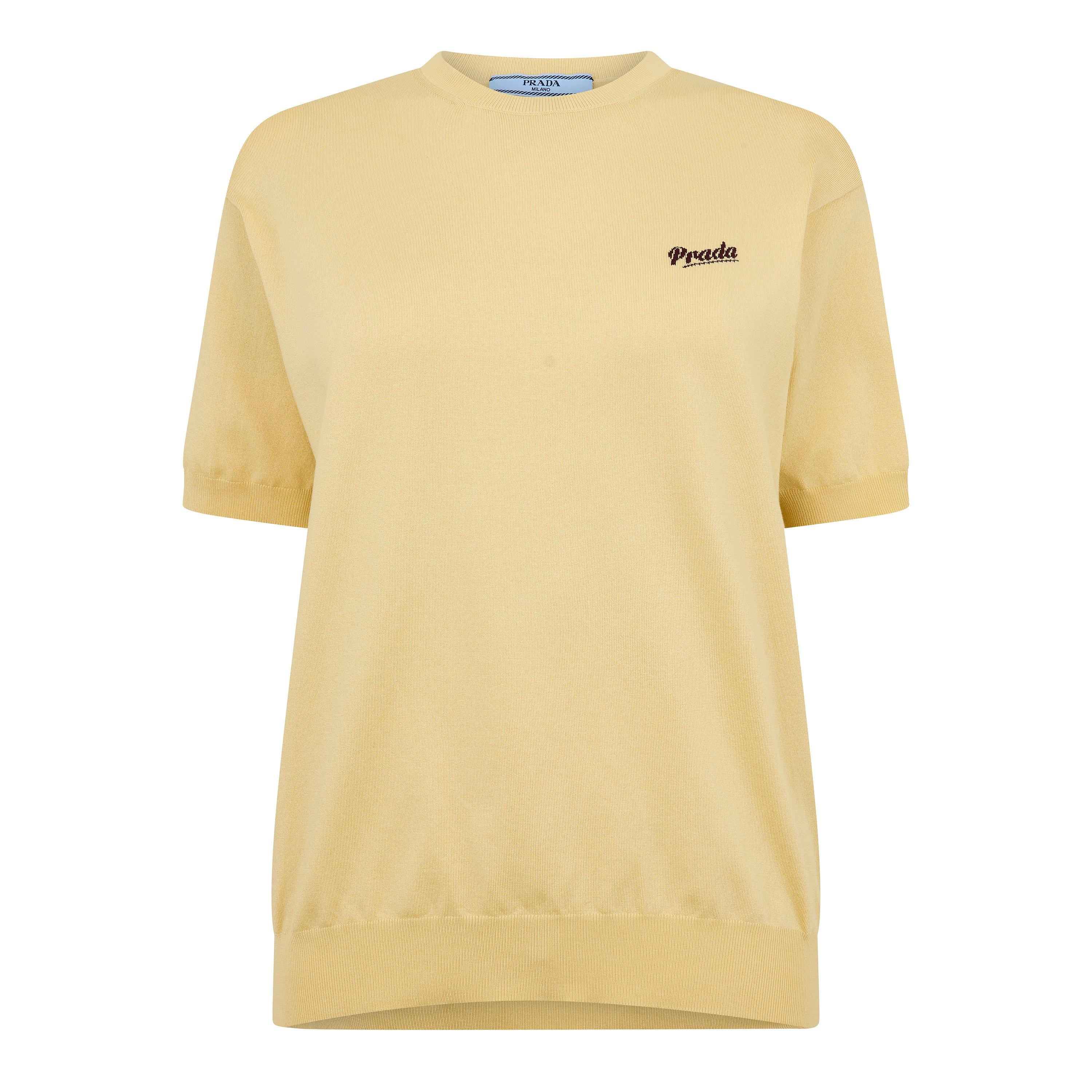 Crema/Amaranto - Prada - Women's Silk Short Sleeve Knitted Top - 1