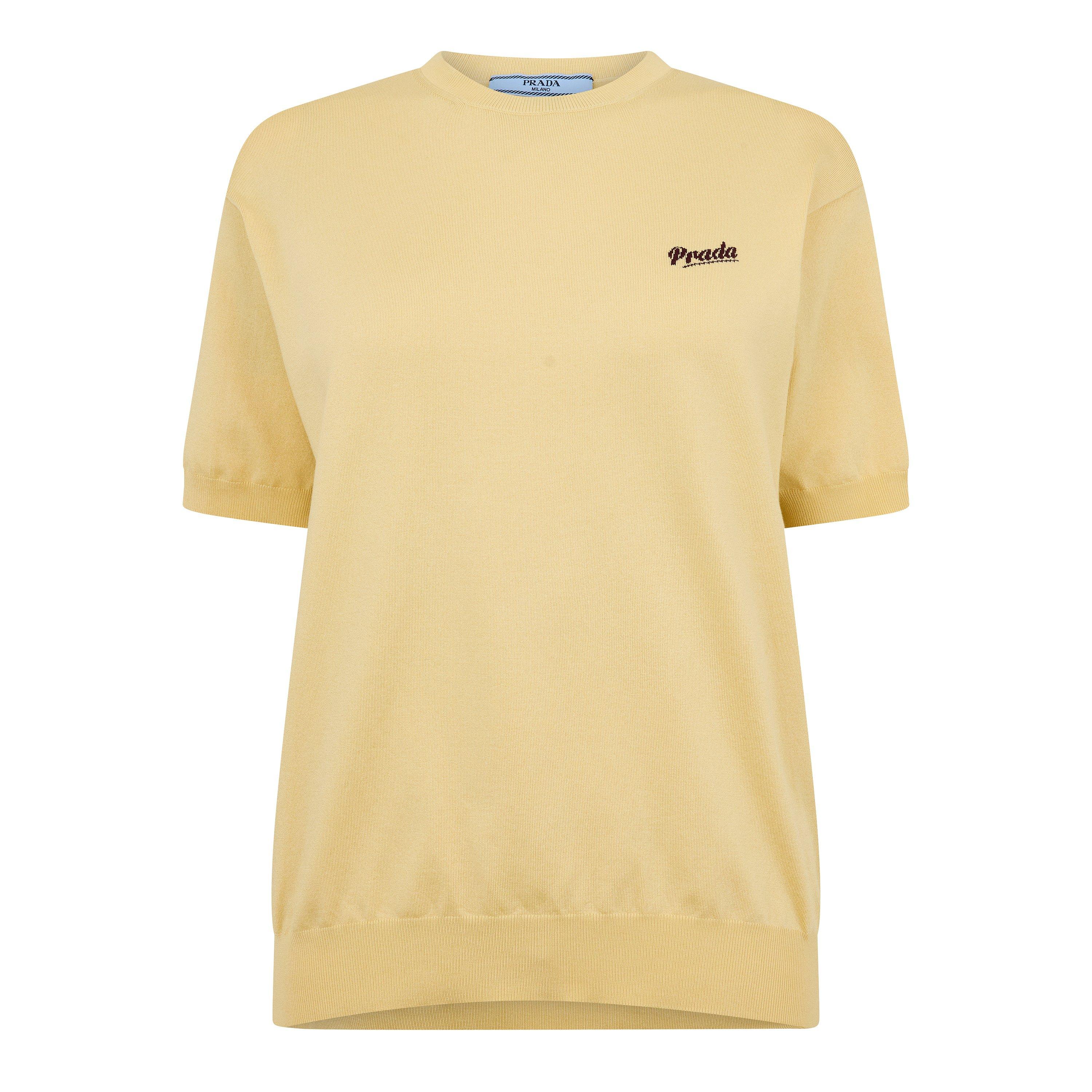 Prada Women's Silk Short Sleeve Knitted Top - Crema/Amaranto - Size 42 (UK 10)