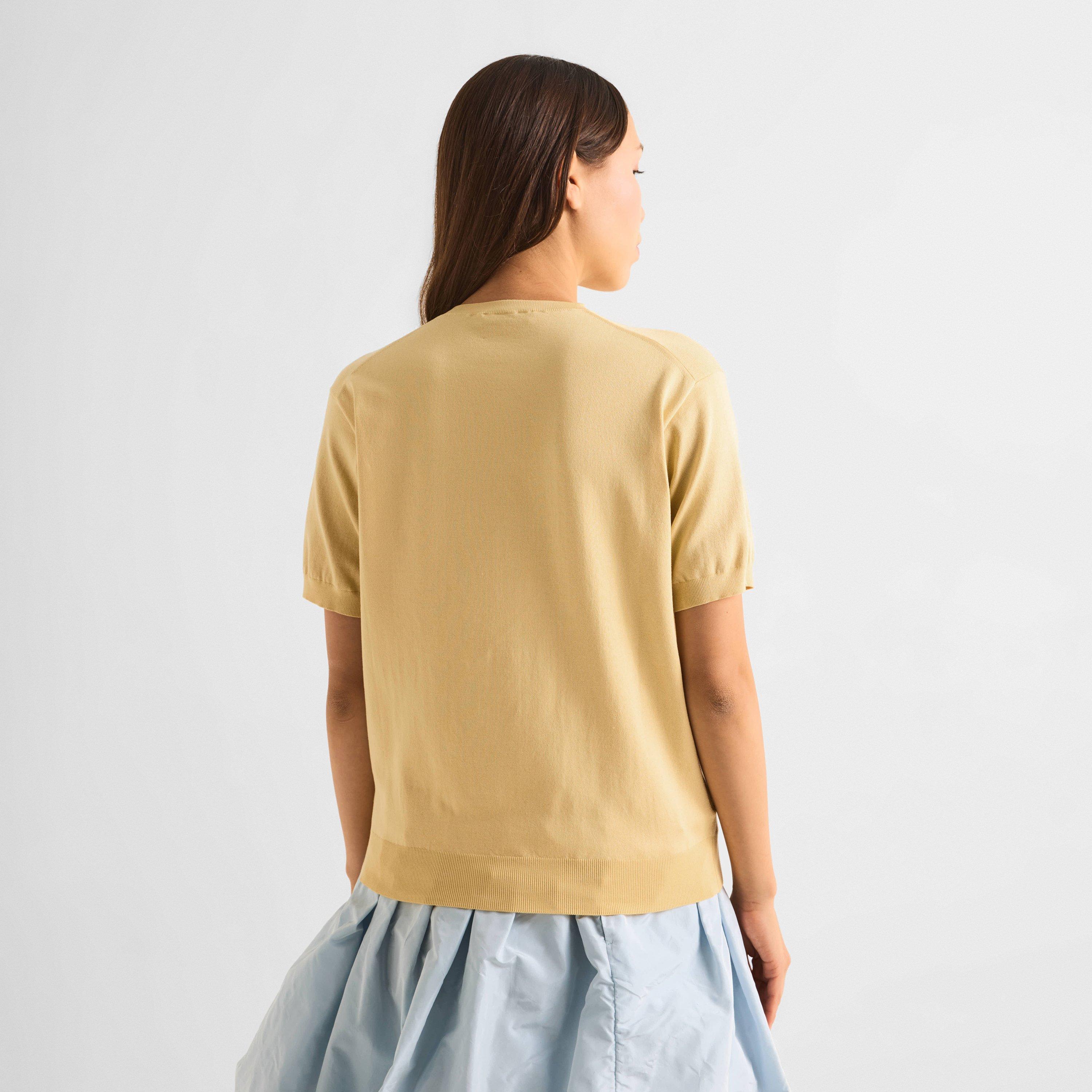 Crema/Amaranto - Prada - Women's Silk Short Sleeve Knitted Top - 4
