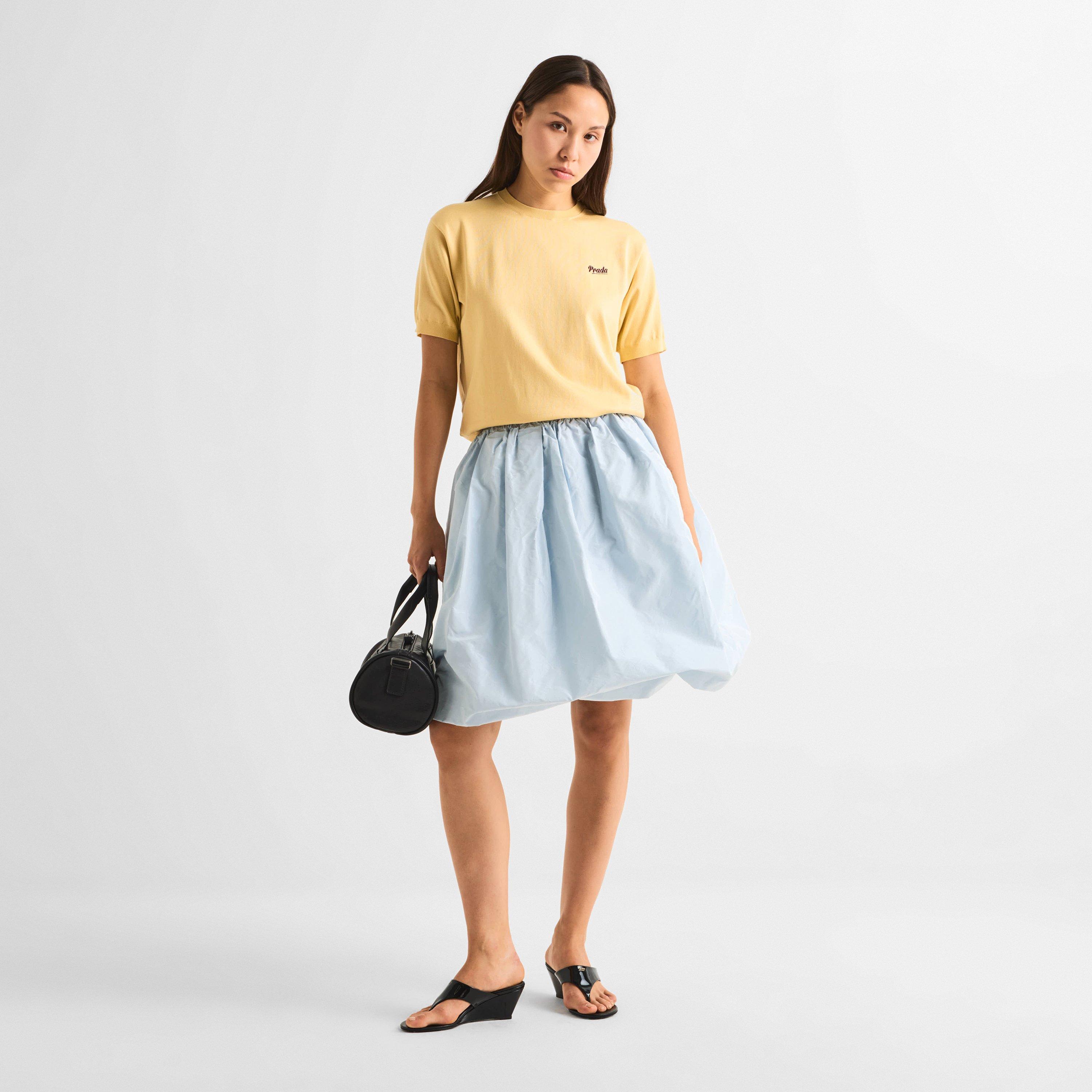 Crema/Amaranto - Prada - Women's Silk Short Sleeve Knitted Top - 6