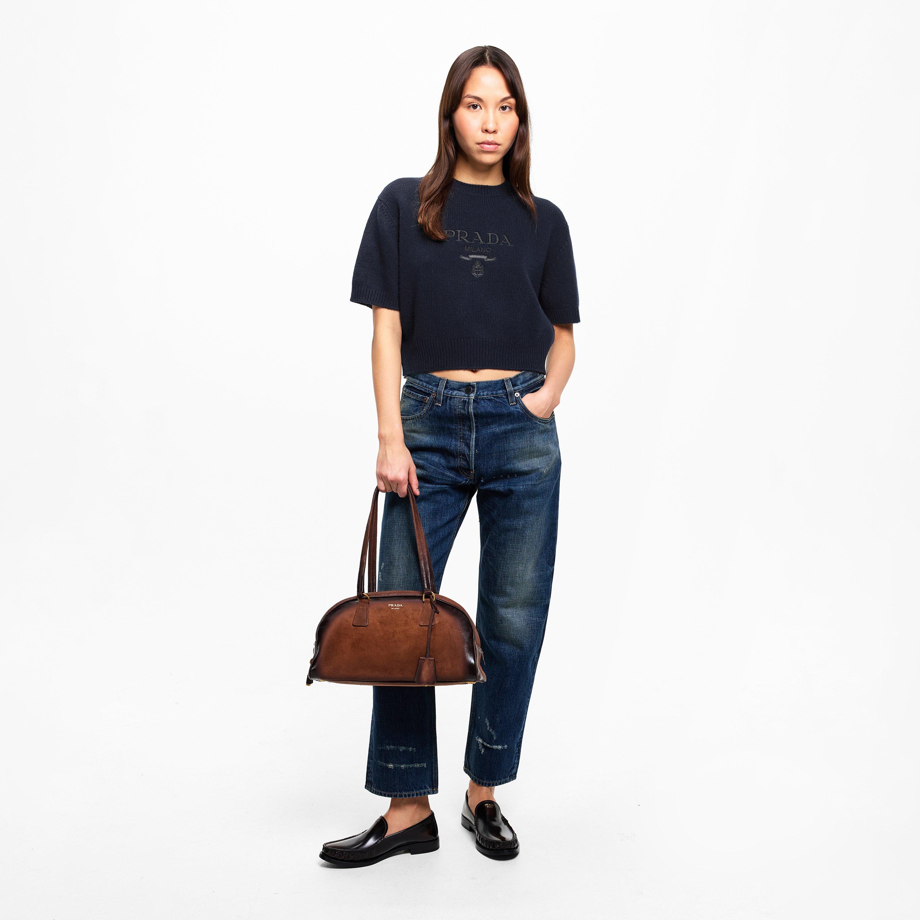 Blue - Prada - Women's Cashmere Short Sleeve Knitted Top - 6