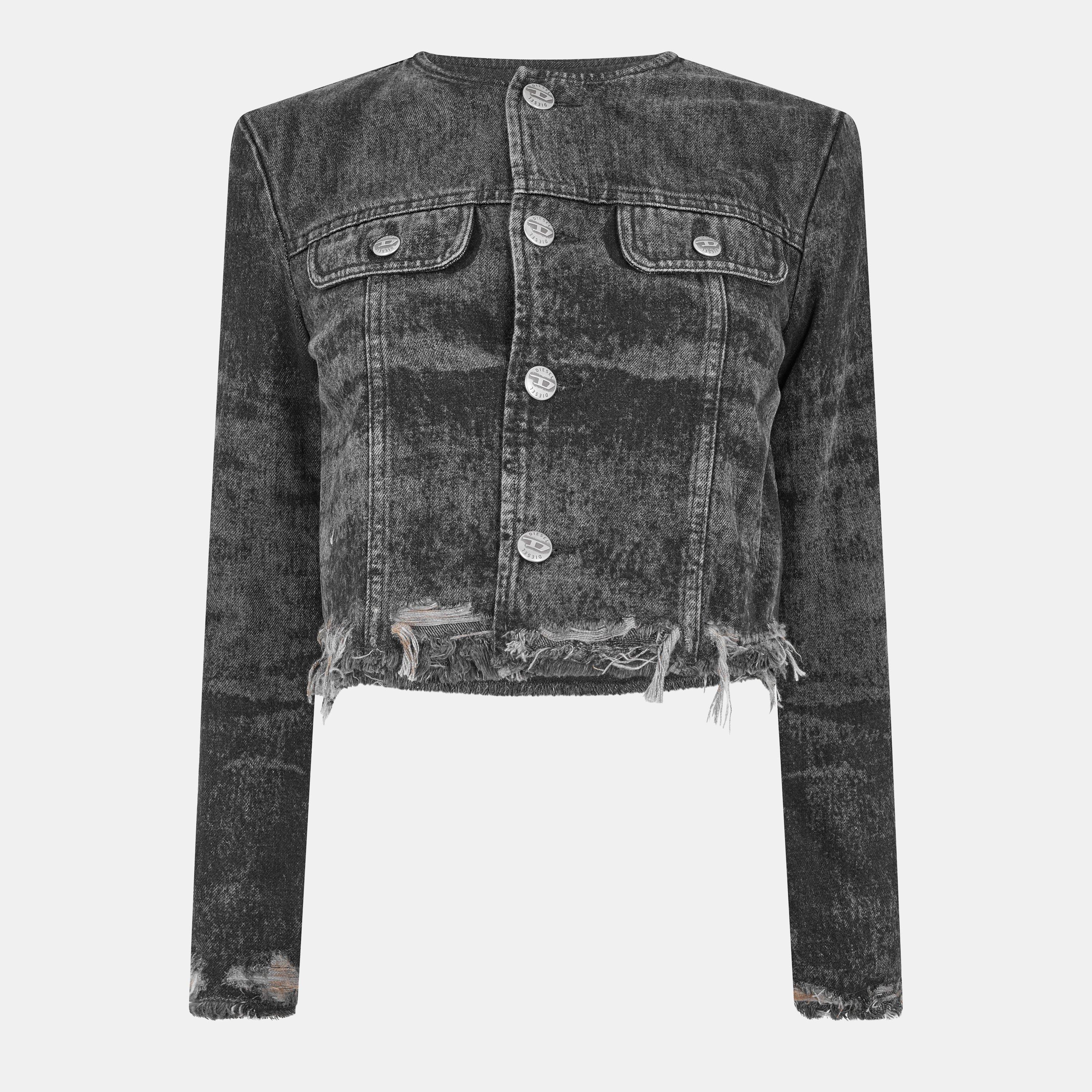 Diesel Women's De-Graffy-Fsh Cropped Cotton Long Sleeve Collarless Denim Jacket - 02 - 8