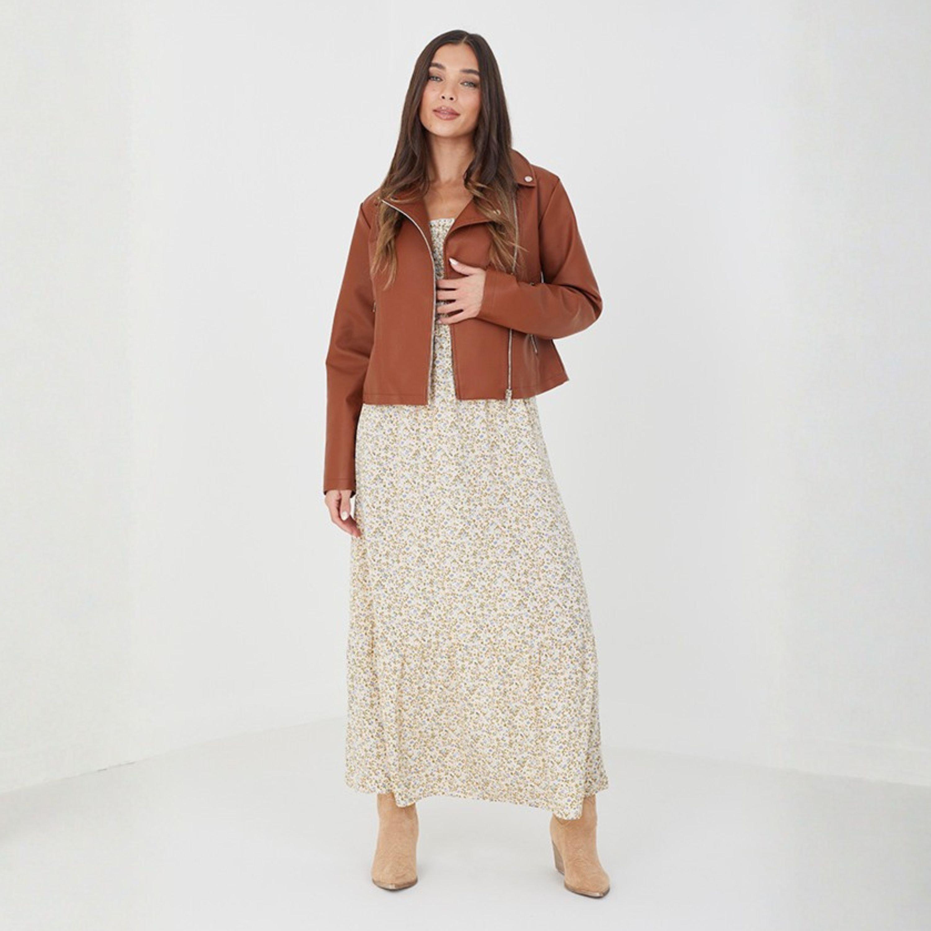 Tan - Brave Soul - BS Womens Faux Leather Tan Biker Jacket - 4